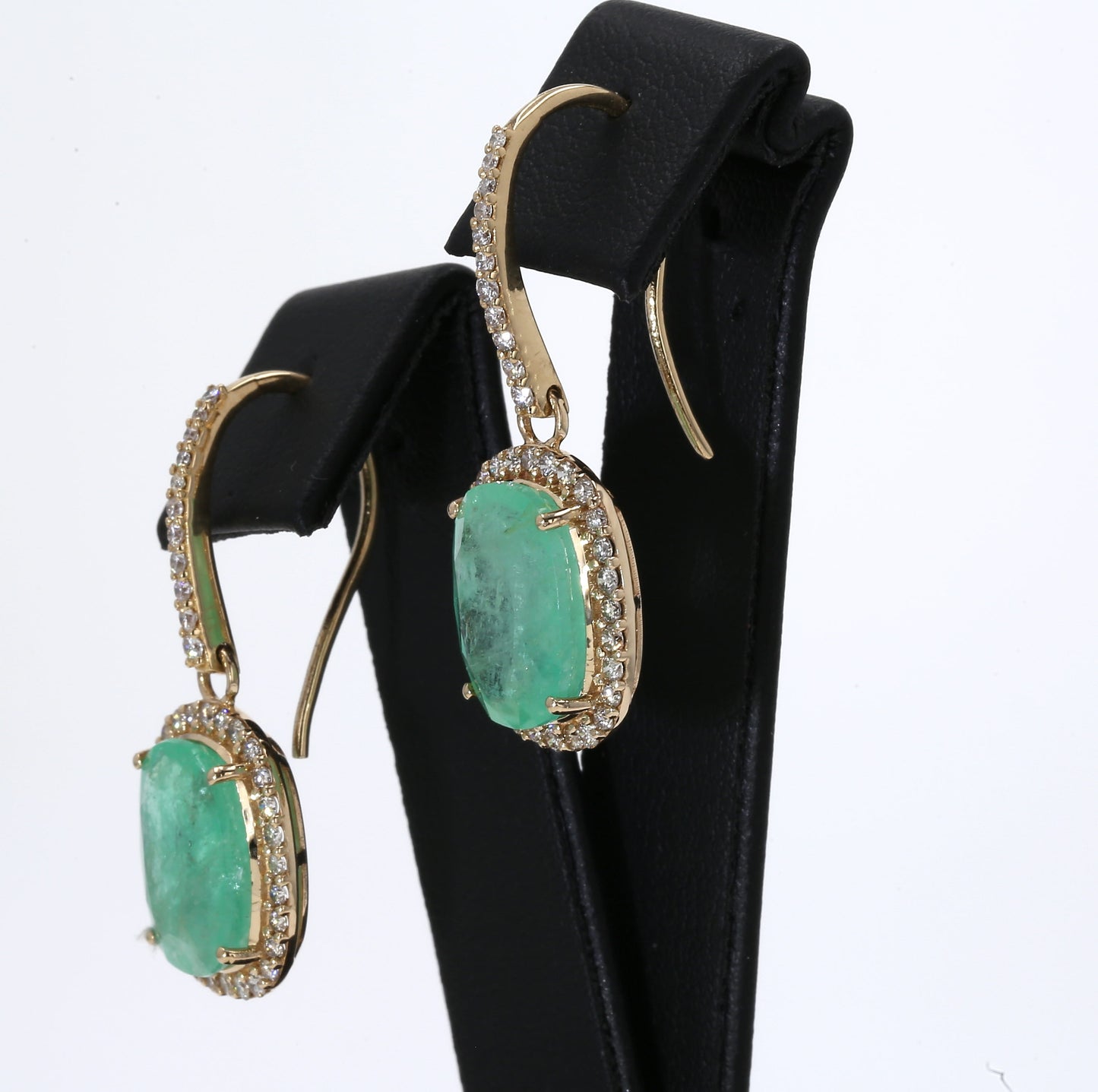 Colombian Emerald Earrings (1 pair): 14.31 ct tw Emeralds, 1.25 ct tw Diamonds, 14K Yellow Gold