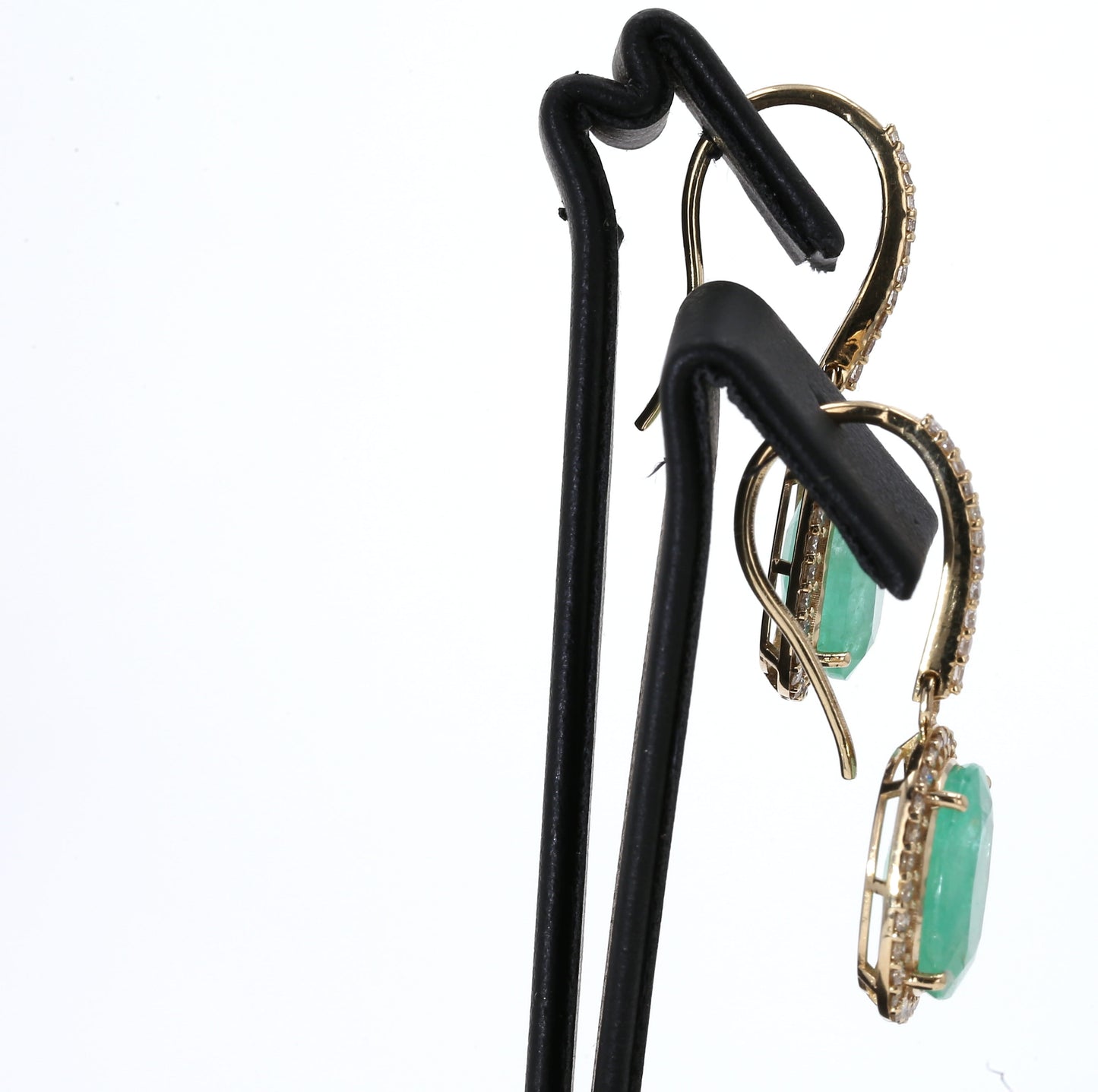 Colombian Emerald Earrings (1 pair): 14.31 ct tw Emeralds, 1.25 ct tw Diamonds, 14K Yellow Gold