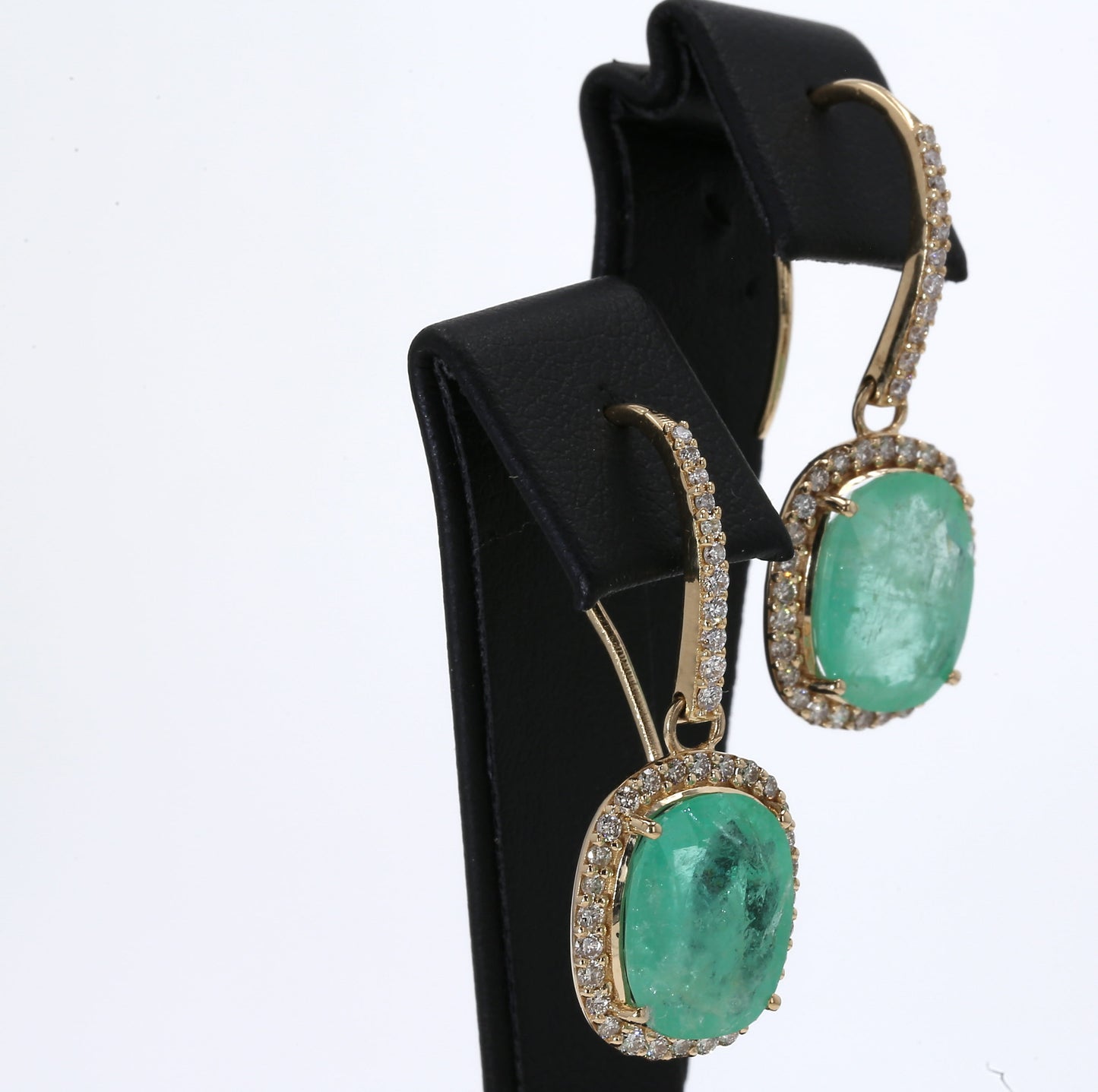 Colombian Emerald Earrings (1 pair): 14.31 ct tw Emeralds, 1.25 ct tw Diamonds, 14K Yellow Gold