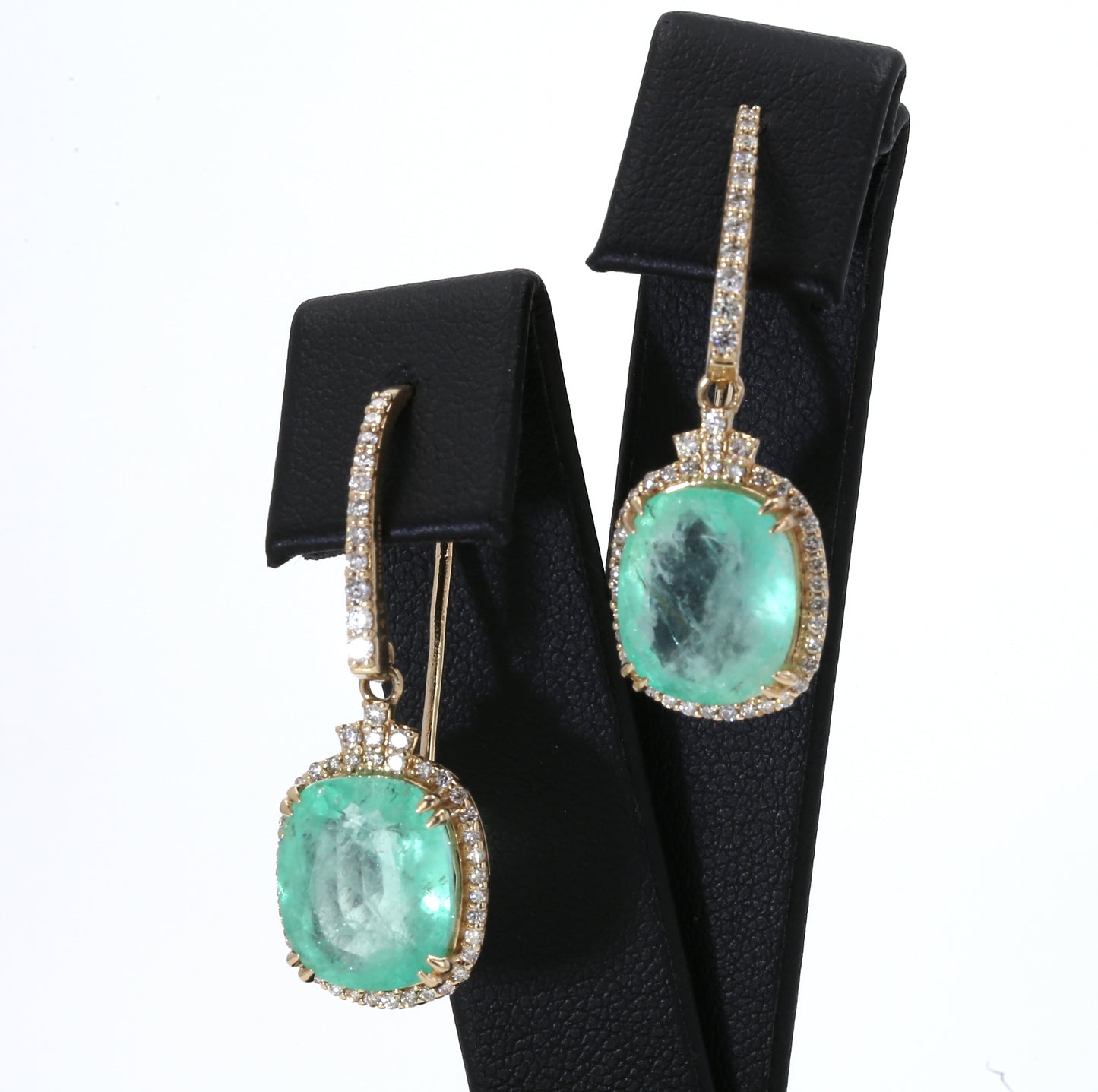 Colombian Emerald Earrings (1 pair): 12.5 ct tw Emeralds, 1.4 ct tw Diamonds, 14K Yellow Gold