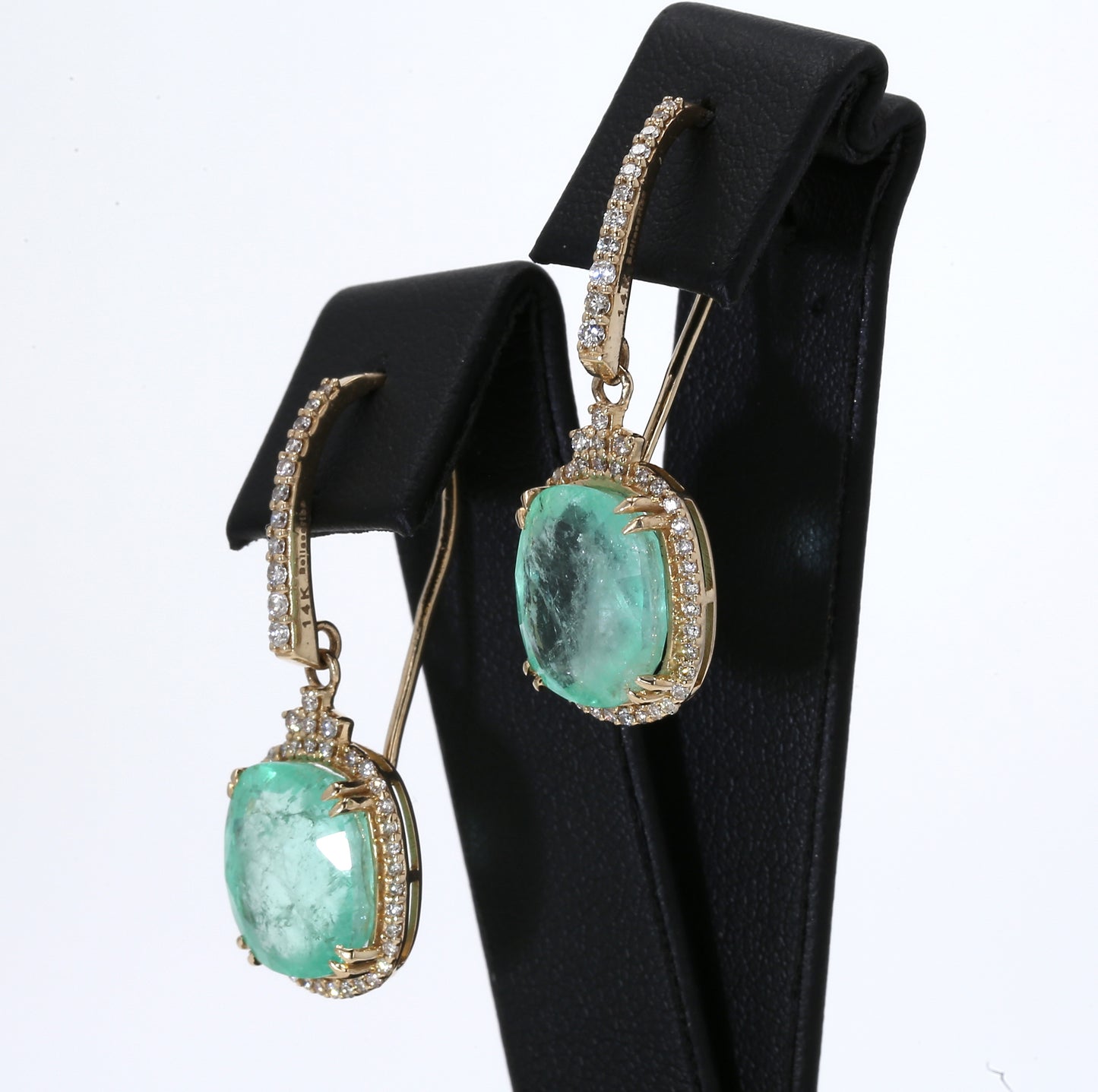 Colombian Emerald Earrings (1 pair): 12.5 ct tw Emeralds, 1.4 ct tw Diamonds, 14K Yellow Gold