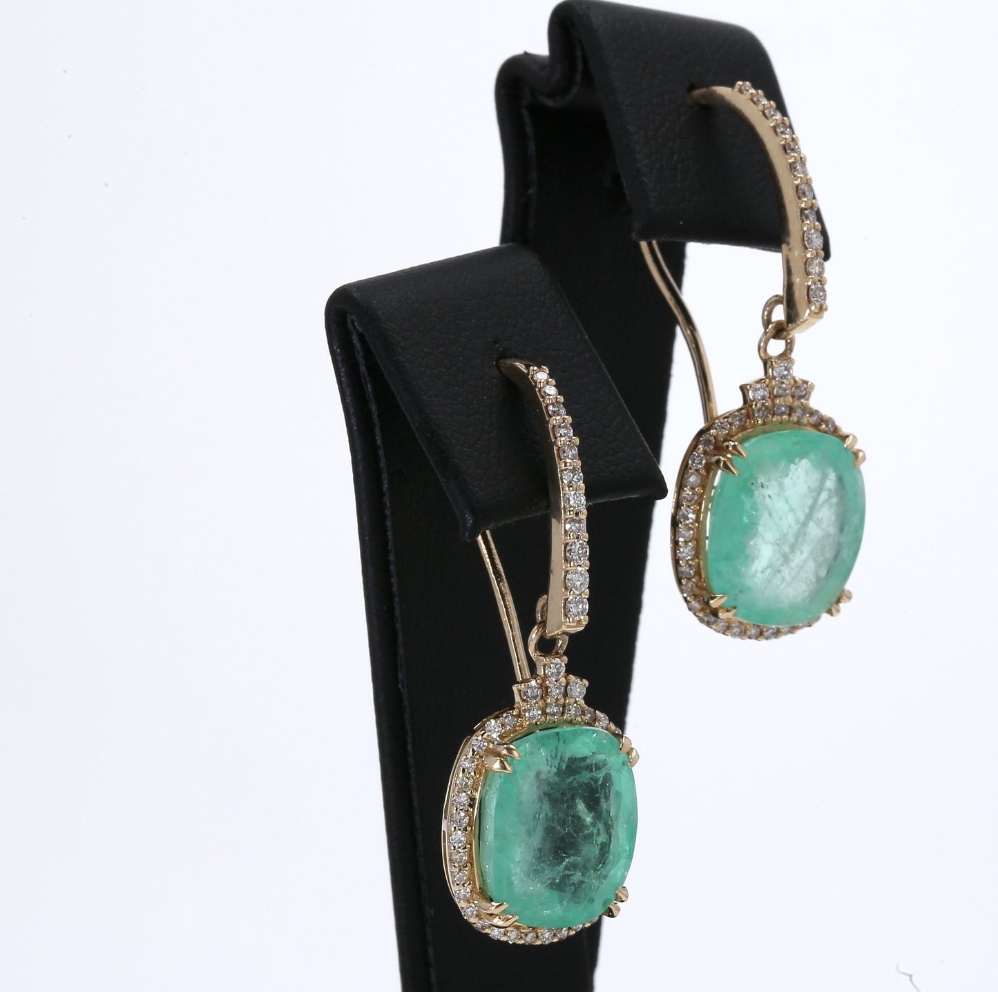 Colombian Emerald Earrings (1 pair): 12.5 ct tw Emeralds, 1.4 ct tw Diamonds, 14K Yellow Gold