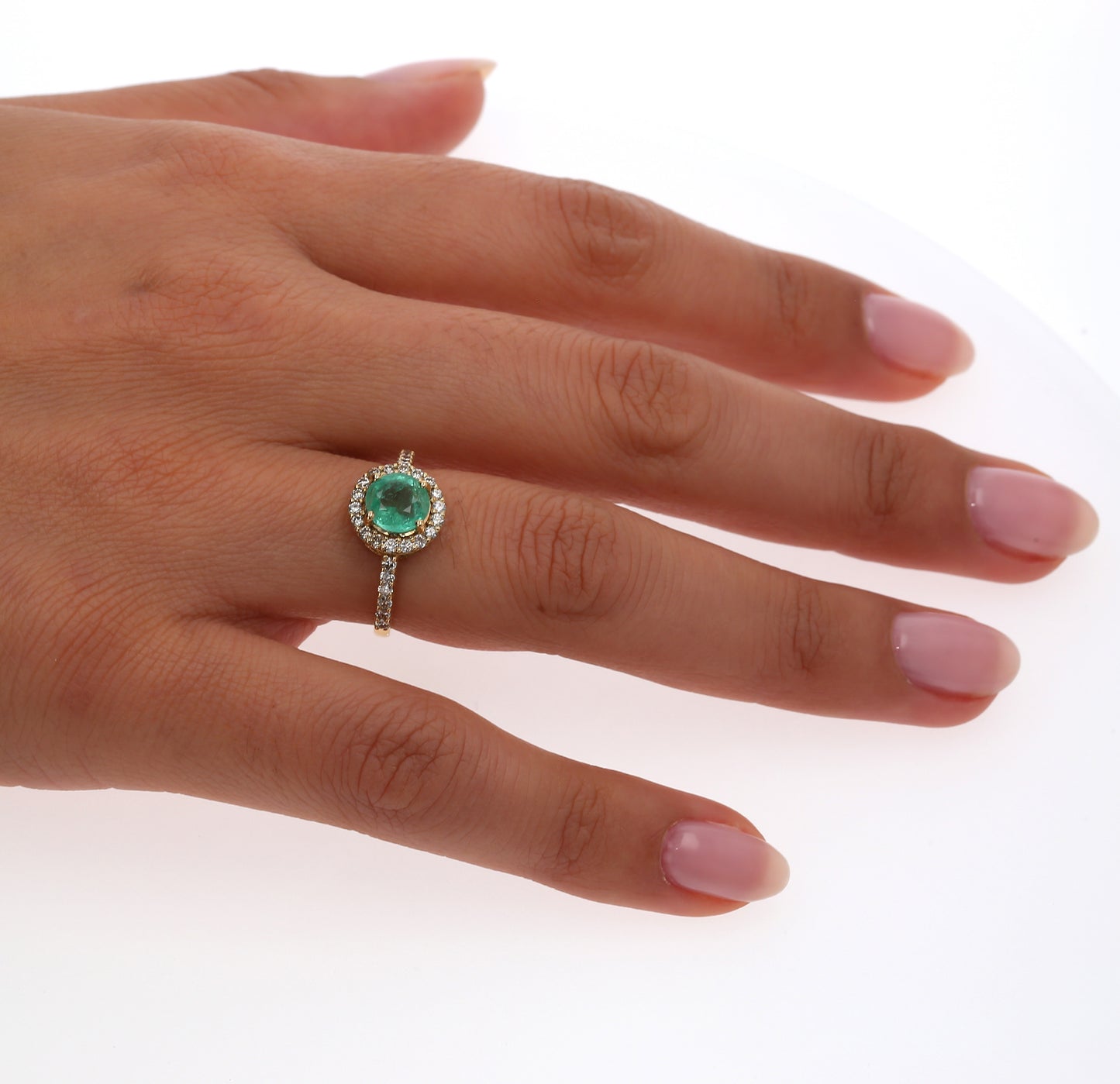 Colombian Emerald Ring: 1.33 ct tw Emeralds, 0.52 ct tw Diamonds, 14K Yellow Gold