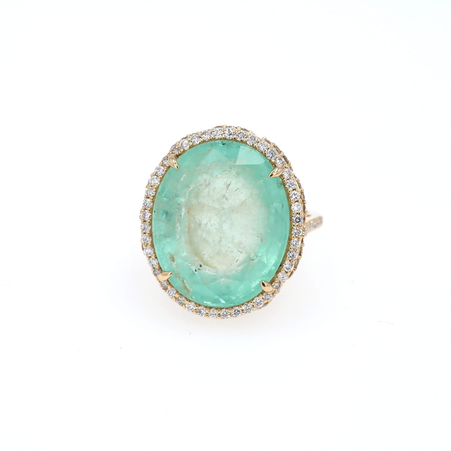 Colombian Emerald Ring: 22.66 ct tw Emeralds, 1.6 ct tw Diamonds, 14K Yellow Gold