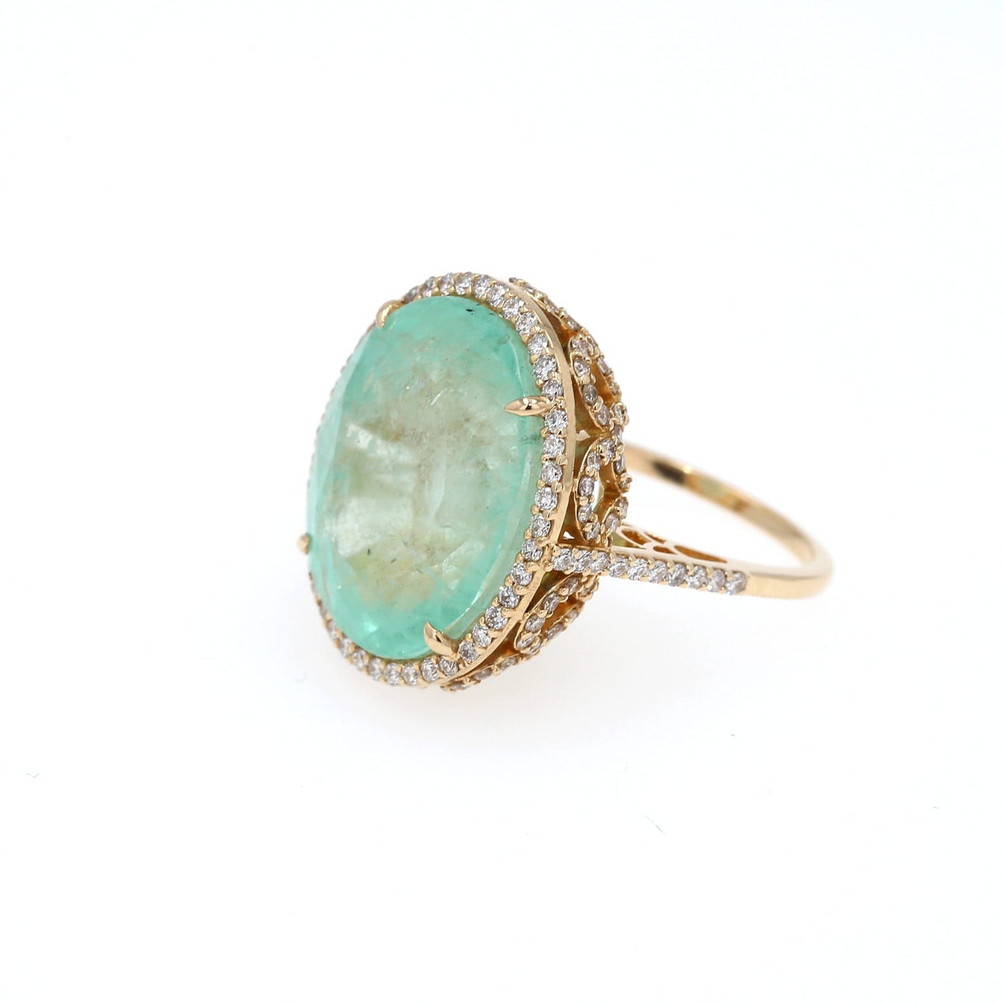 Colombian Emerald Ring: 22.66 ct tw Emeralds, 1.6 ct tw Diamonds, 14K Yellow Gold