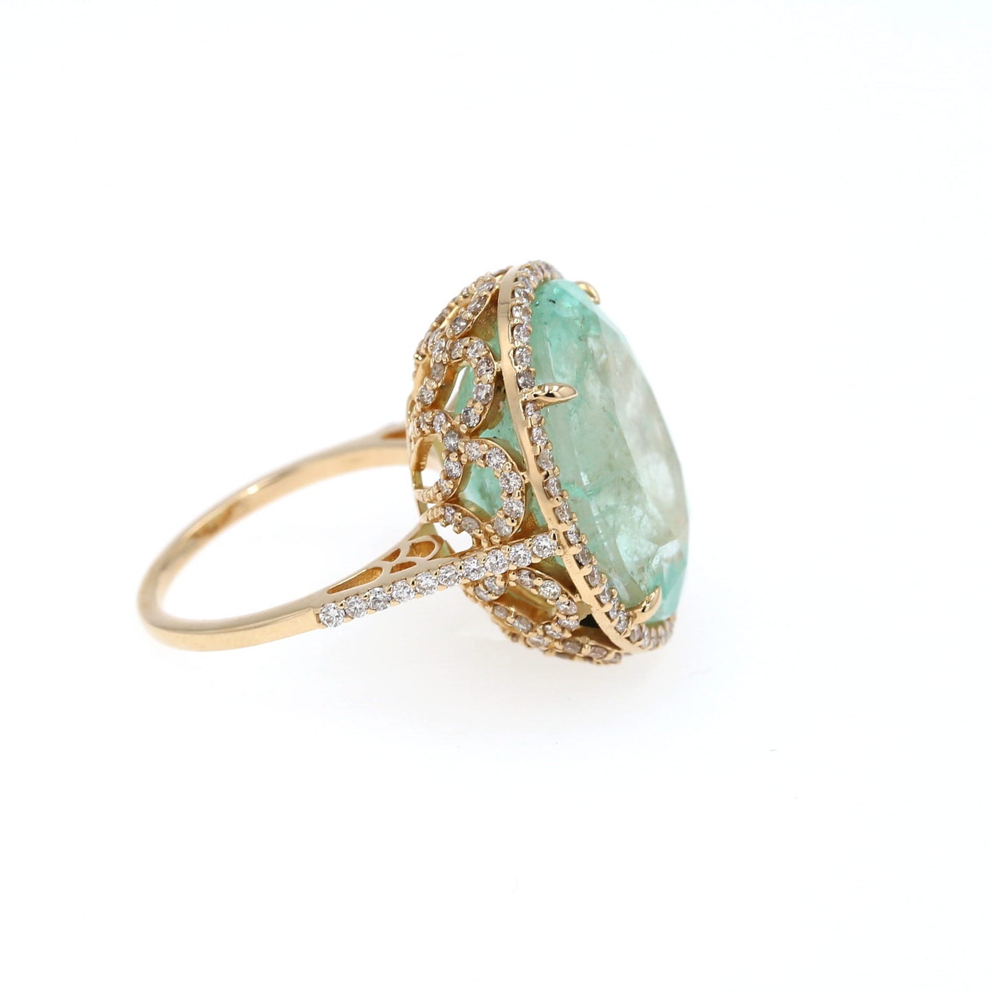 Colombian Emerald Ring: 22.66 ct tw Emeralds, 1.6 ct tw Diamonds, 14K Yellow Gold