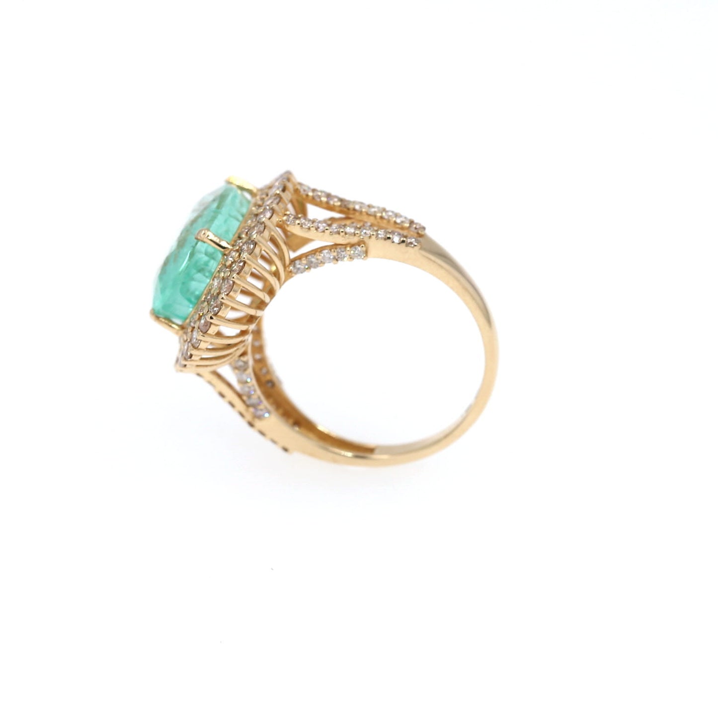 Colombian Emerald Ring: 6.61 ct tw Emeralds, 1.45 ct tw Diamonds, 14K Yellow Gold