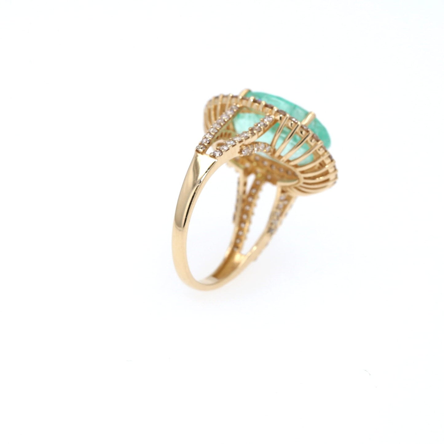 Colombian Emerald Ring: 6.61 ct tw Emeralds, 1.45 ct tw Diamonds, 14K Yellow Gold