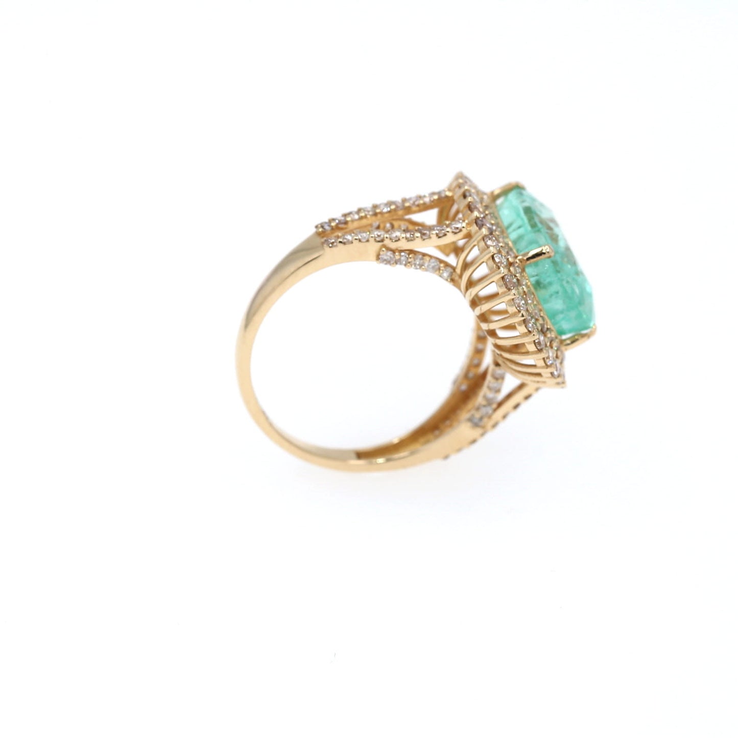 Colombian Emerald Ring: 6.61 ct tw Emeralds, 1.45 ct tw Diamonds, 14K Yellow Gold