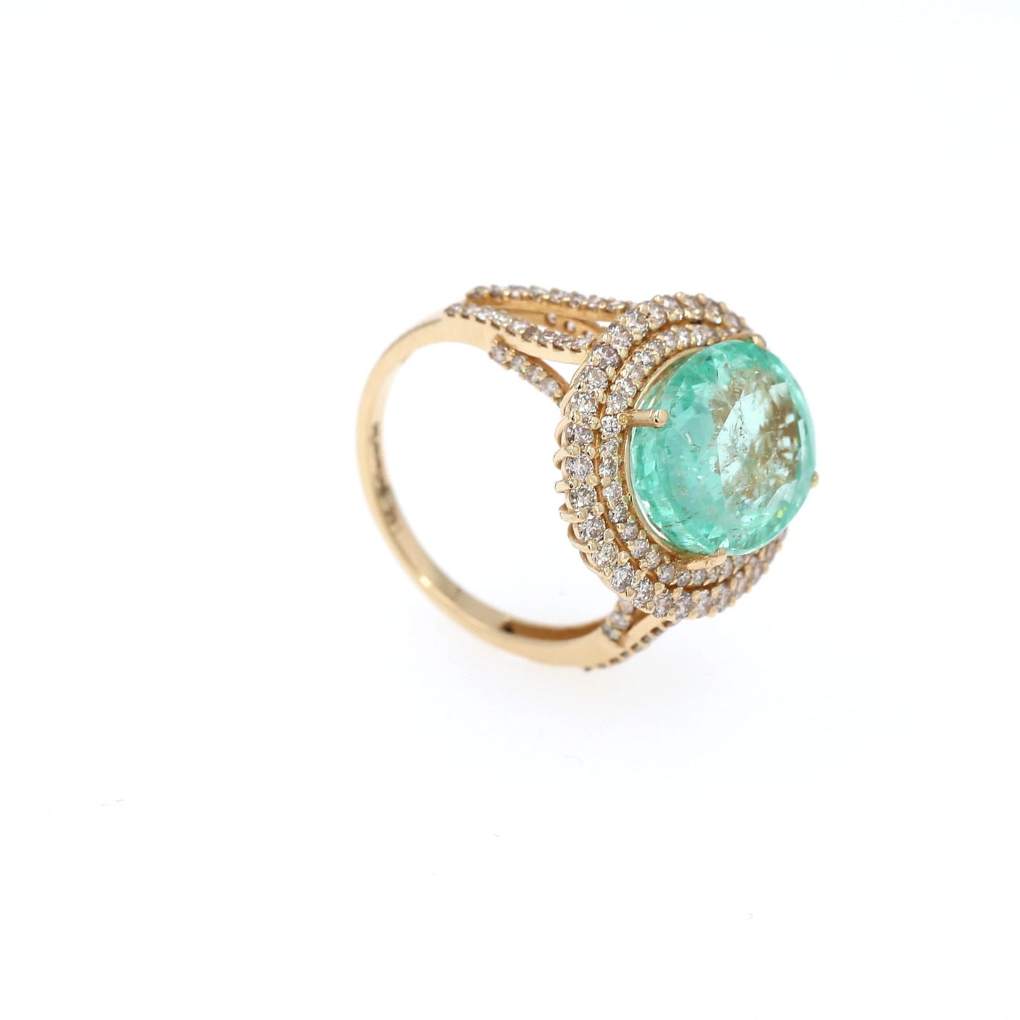 Colombian Emerald Ring: 6.61 ct tw Emeralds, 1.45 ct tw Diamonds, 14K Yellow Gold