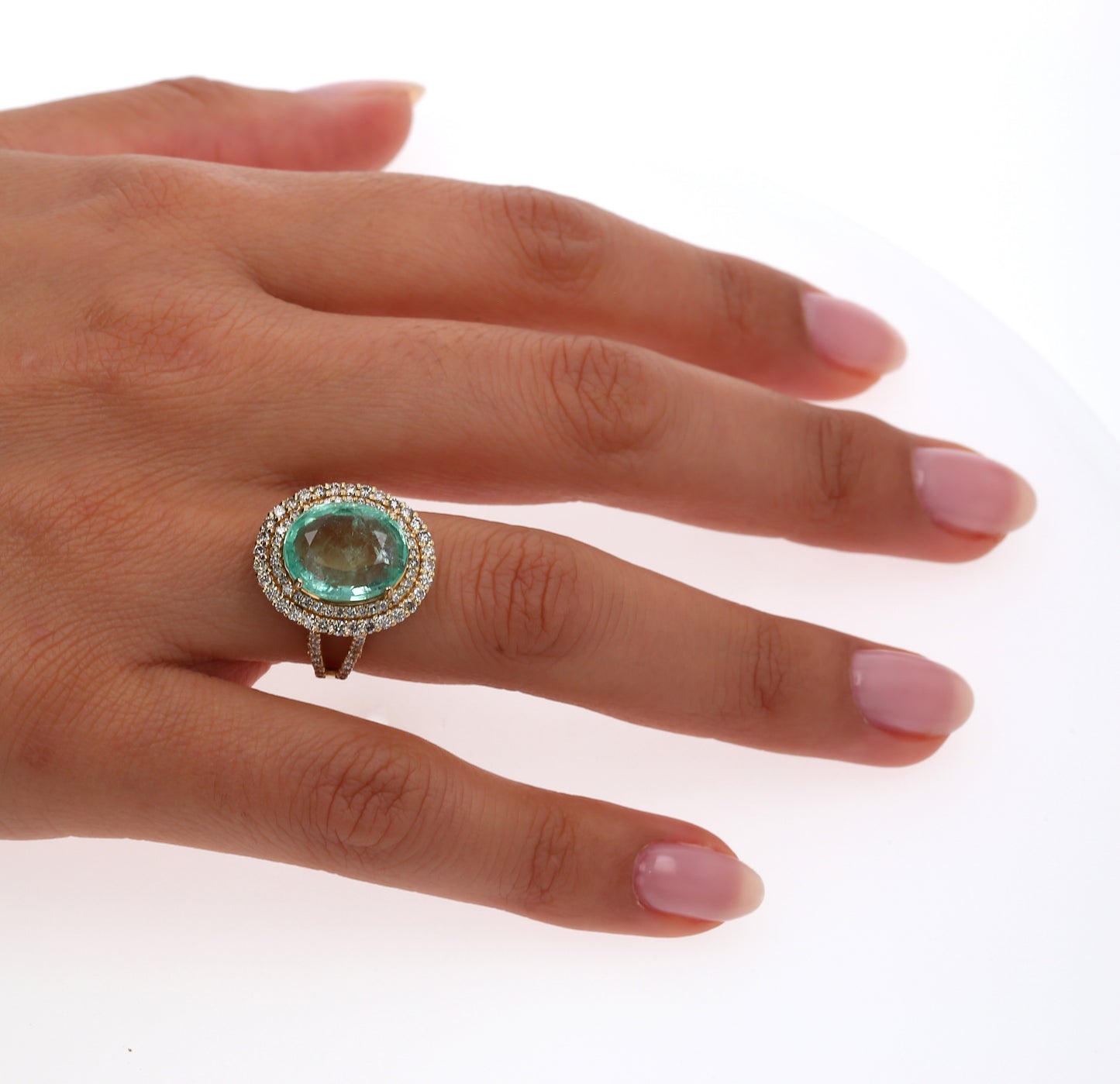 Colombian Emerald Ring: 6.61 ct tw Emeralds, 1.45 ct tw Diamonds, 14K Yellow Gold