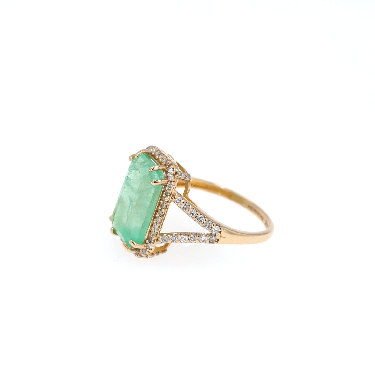 Colombian Emerald Ring: 5.35 ct tw Emeralds, 0.74 ct tw Diamonds, 14K Yellow Gold