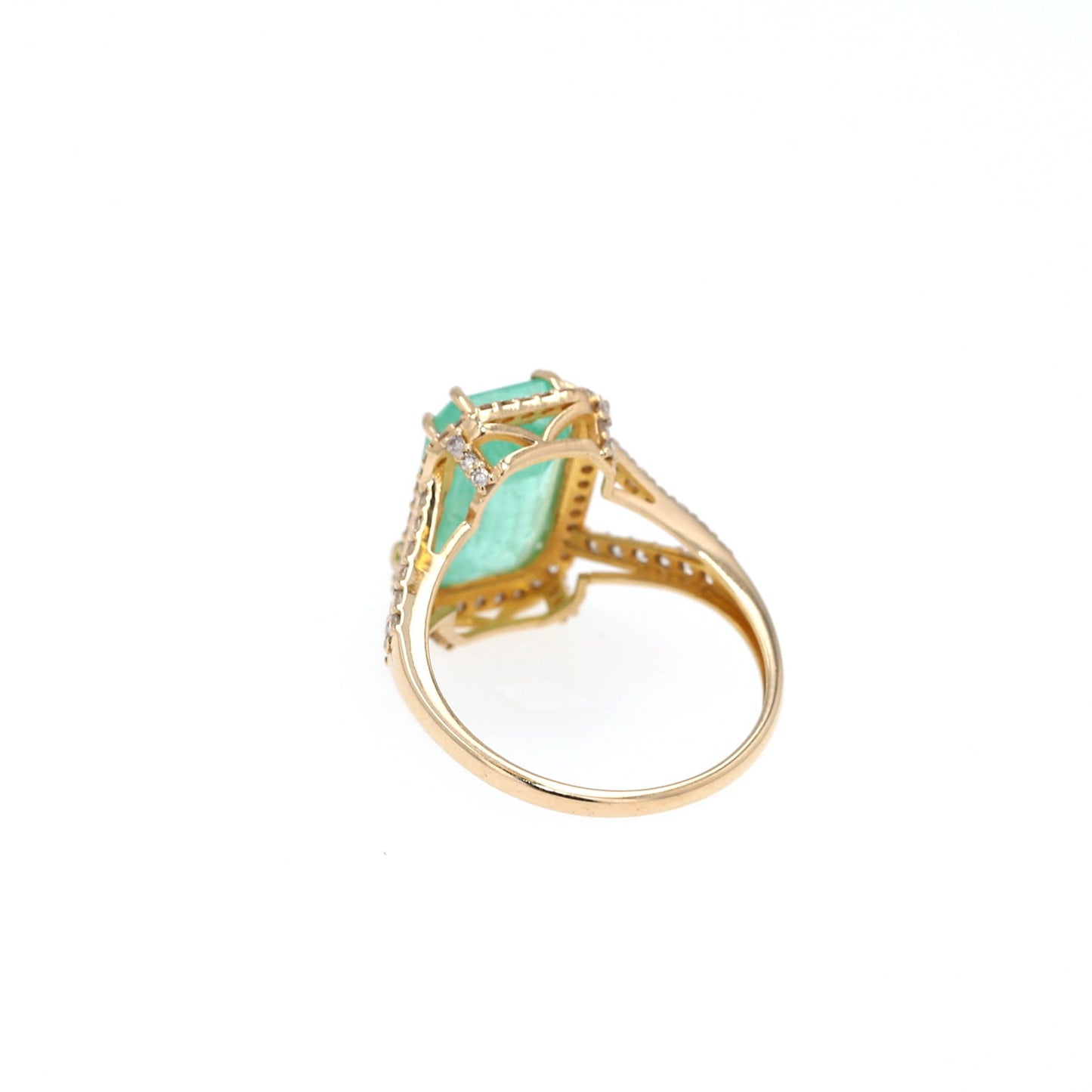 Colombian Emerald Ring: 5.35 ct tw Emeralds, 0.74 ct tw Diamonds, 14K Yellow Gold