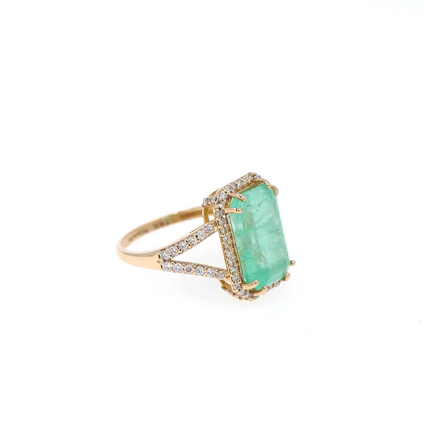 Colombian Emerald Ring: 5.35 ct tw Emeralds, 0.74 ct tw Diamonds, 14K Yellow Gold