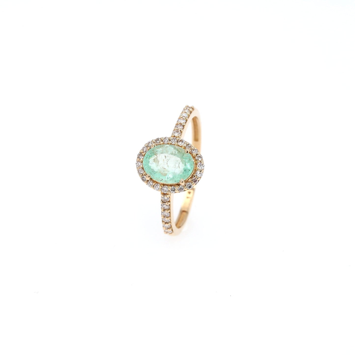 Colombian Emerald Ring: 1.2 ct tw Emeralds, 0.42 ct tw Diamonds, 14K Yellow Gold