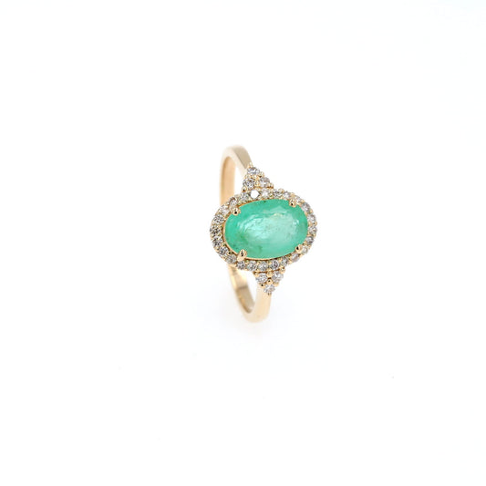 Colombian Emerald Ring: 1.8 ct tw Emeralds, 0.65 ct tw Diamonds, 14K Yellow Gold