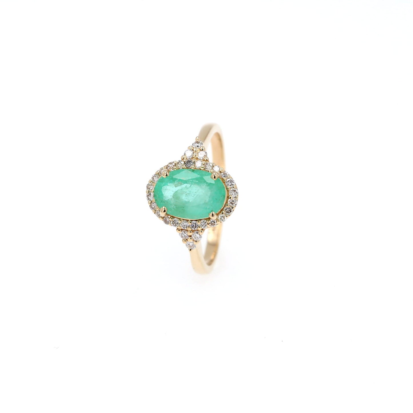 Colombian Emerald Ring: 1.8 ct tw Emeralds, 0.65 ct tw Diamonds, 14K Yellow Gold