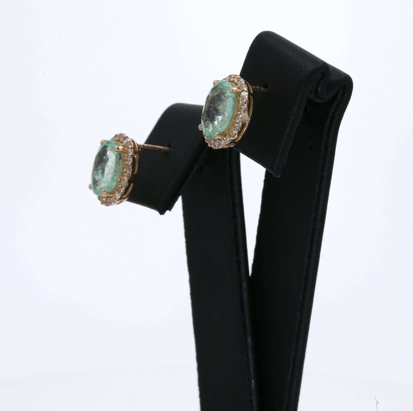 Colombian Emerald Earrings (1 pair): 3.75 ct tw Emeralds, 0.48 ct tw Diamonds, 14K Yellow Gold