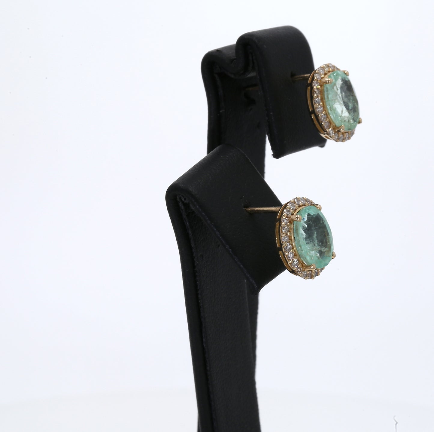 Colombian Emerald Earrings (1 pair): 3.75 ct tw Emeralds, 0.48 ct tw Diamonds, 14K Yellow Gold