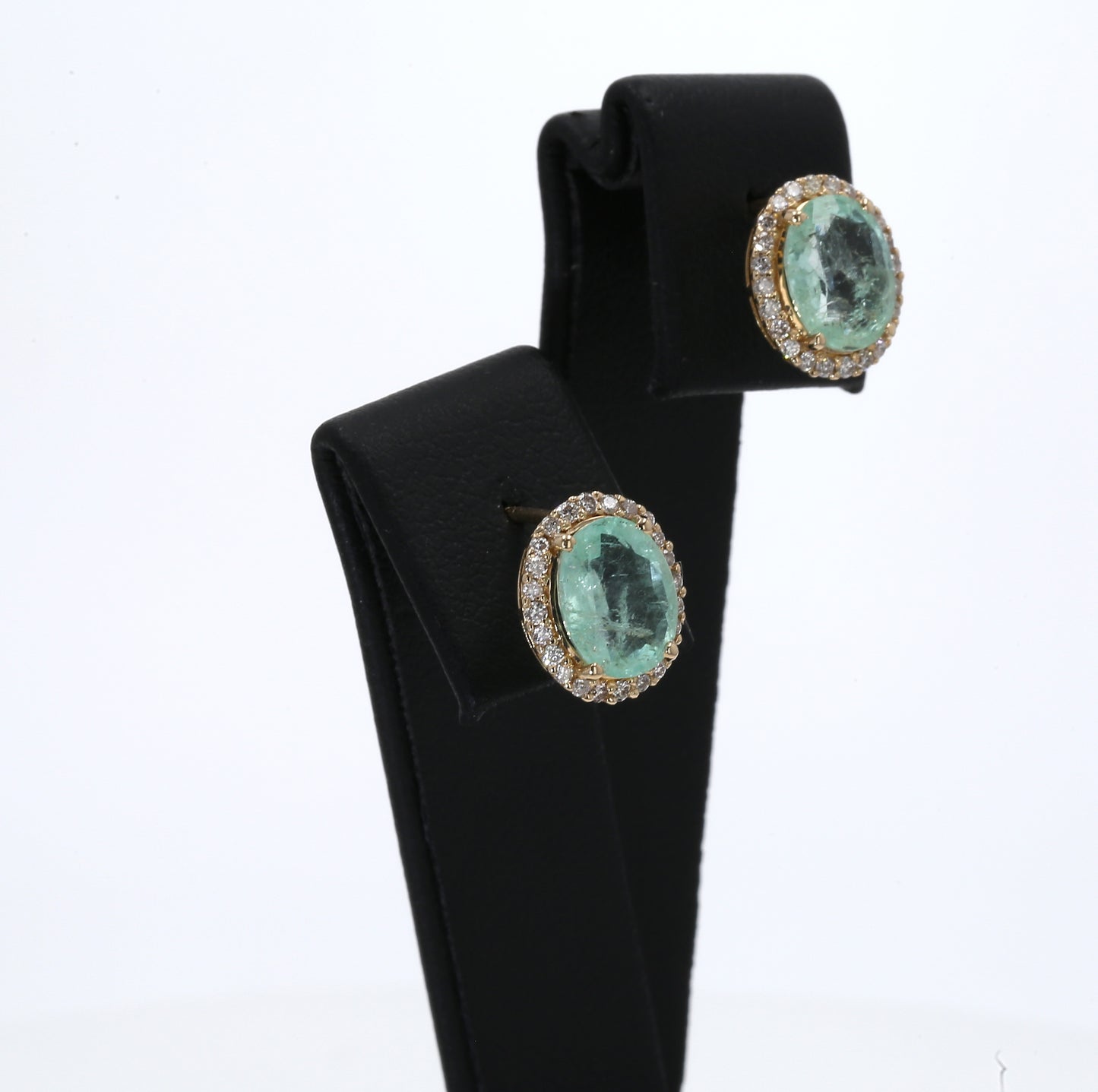 Colombian Emerald Earrings (1 pair): 3.75 ct tw Emeralds, 0.48 ct tw Diamonds, 14K Yellow Gold