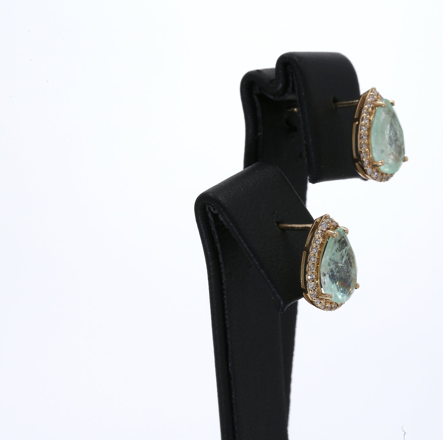 Colombian Emerald Earrings (1 pair): 3.9 ct tw Emeralds, 0.50 ct tw Diamonds, 14K Yellow Gold