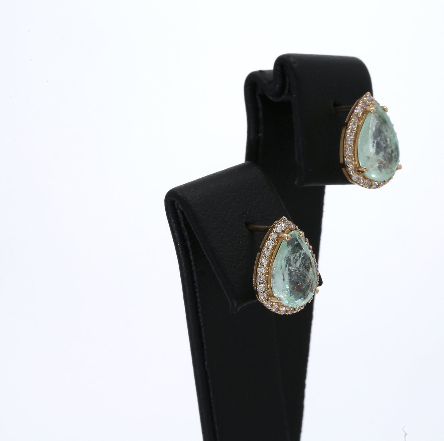 Colombian Emerald Earrings (1 pair): 3.9 ct tw Emeralds, 0.50 ct tw Diamonds, 14K Yellow Gold