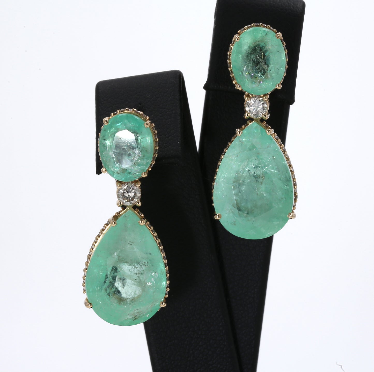 Colombian Emerald Earrings (1 pair): 37.92 ct tw Emeralds, 1.66 ct tw Diamonds, 14K Yellow Gold