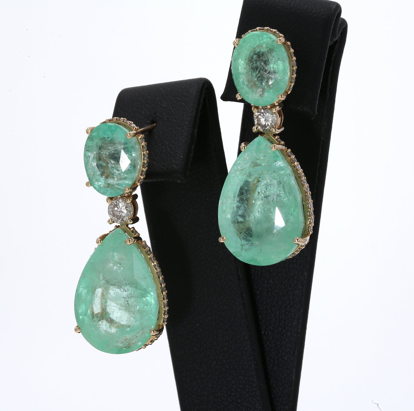 Colombian Emerald Earrings (1 pair): 37.92 ct tw Emeralds, 1.66 ct tw Diamonds, 14K Yellow Gold