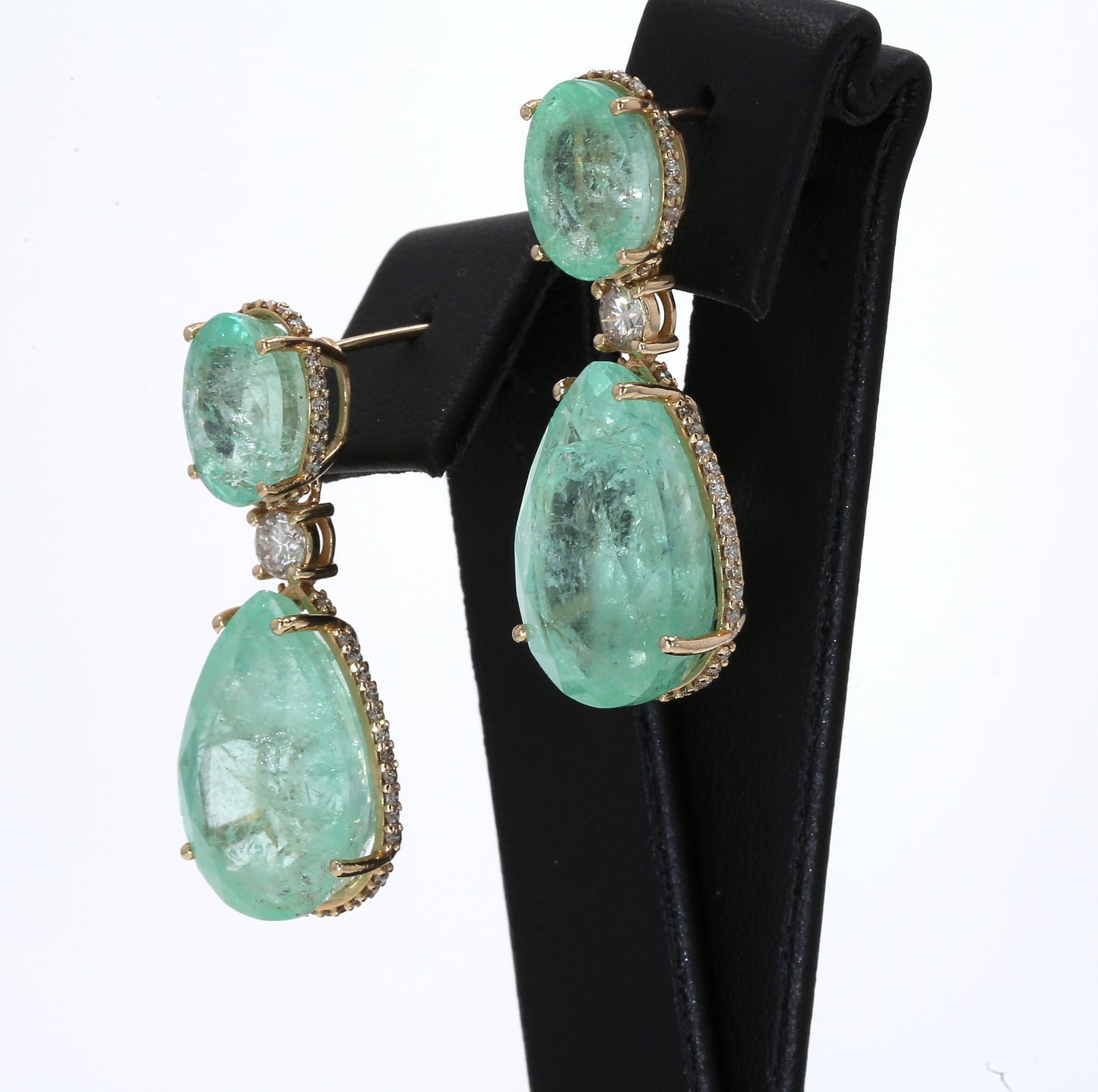 Colombian Emerald Earrings (1 pair): 37.92 ct tw Emeralds, 1.66 ct tw Diamonds, 14K Yellow Gold