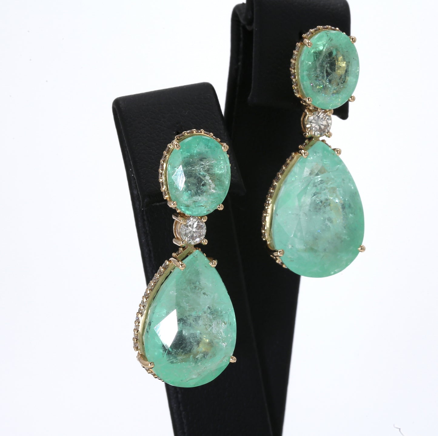 Colombian Emerald Earrings (1 pair): 37.92 ct tw Emeralds, 1.66 ct tw Diamonds, 14K Yellow Gold