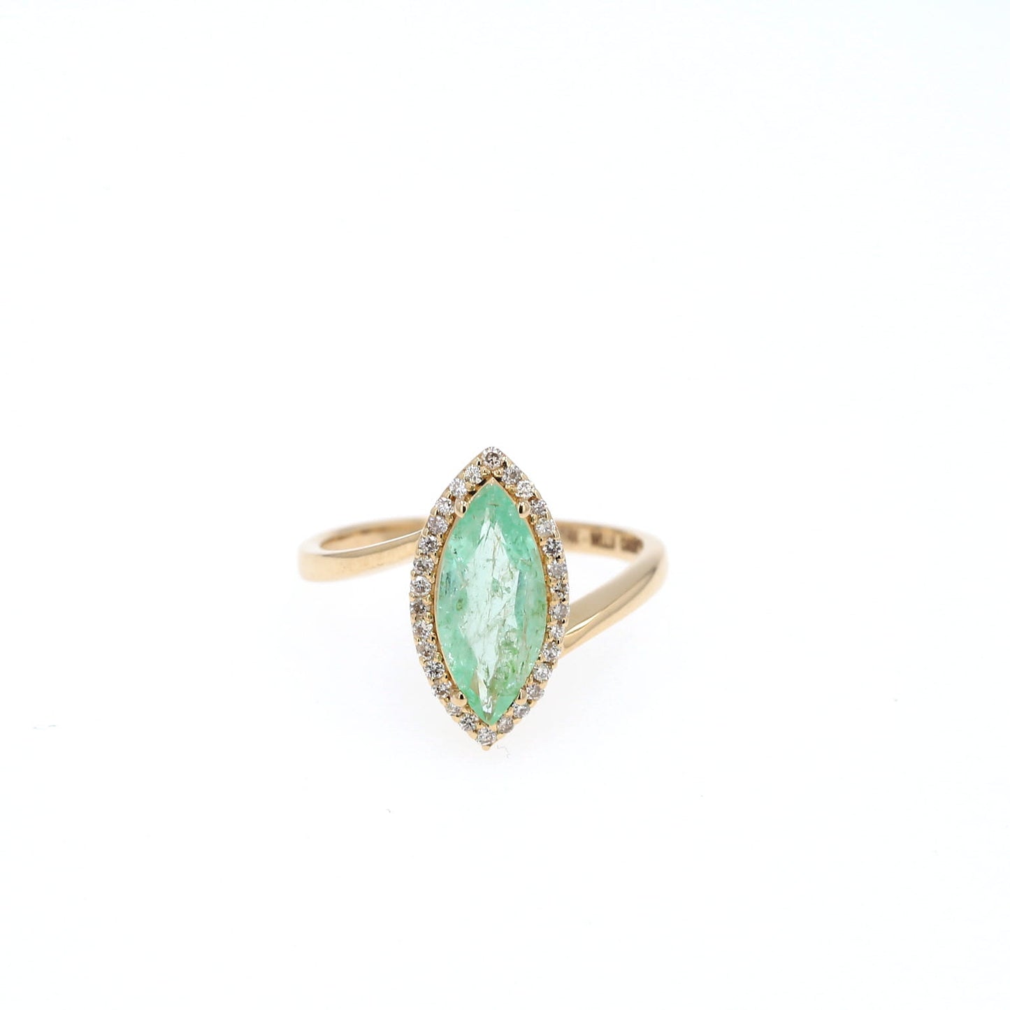 Colombian Emerald Ring: 1.45 ct tw Emeralds, 0.4 ct tw Diamonds, 14K Yellow Gold