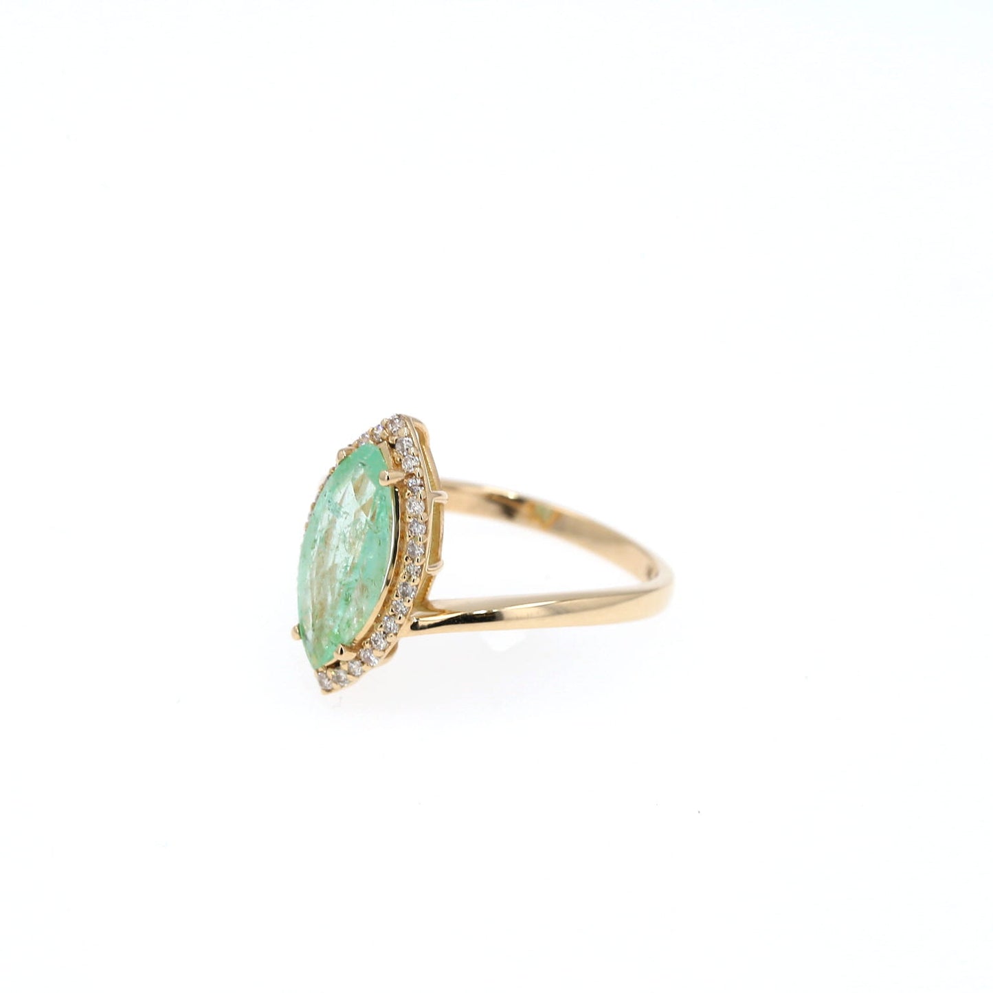 Colombian Emerald Ring: 1.45 ct tw Emeralds, 0.4 ct tw Diamonds, 14K Yellow Gold