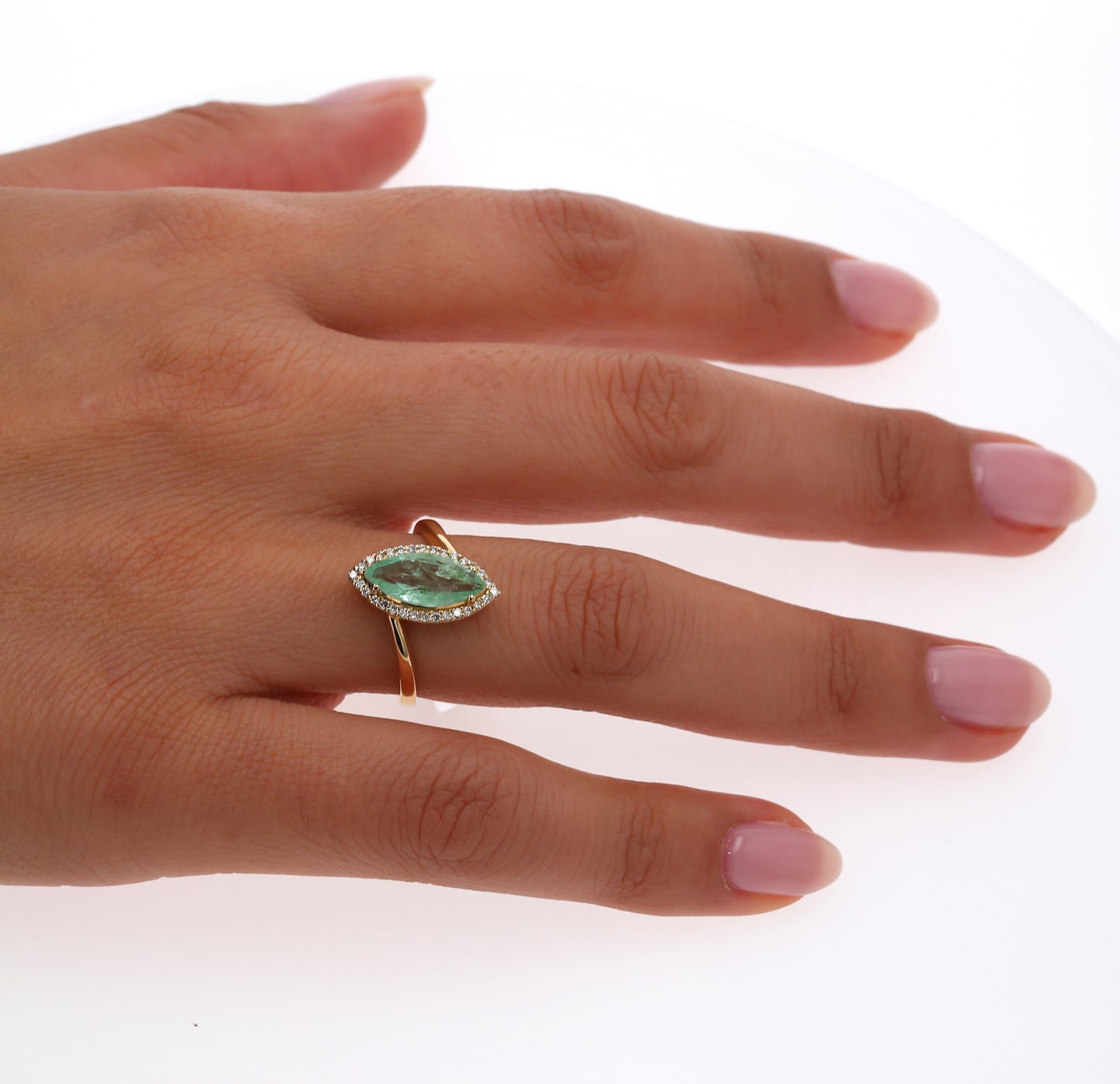 Colombian Emerald Ring: 1.45 ct tw Emeralds, 0.4 ct tw Diamonds, 14K Yellow Gold