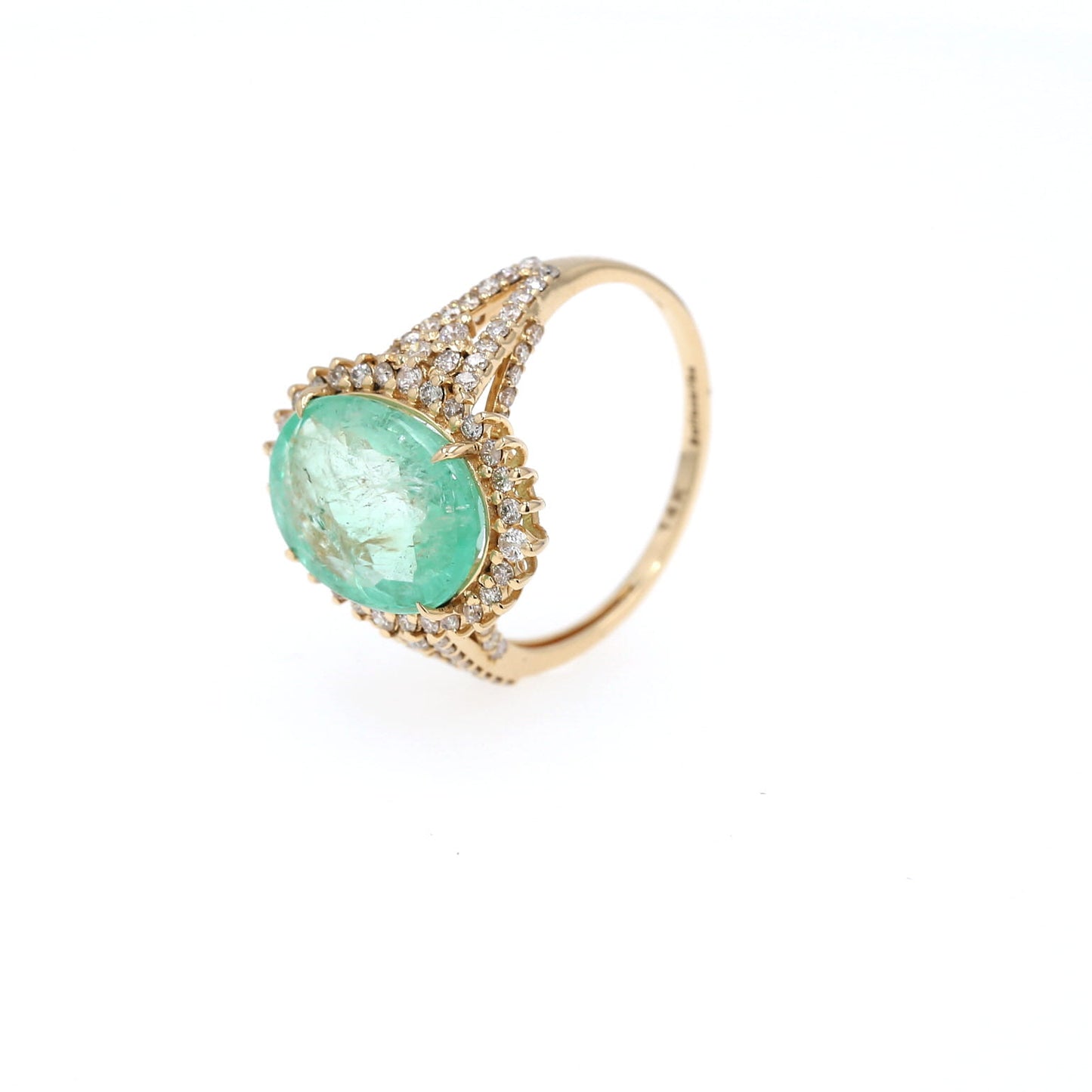 Colombian Emerald Ring: 4.32 ct tw Emeralds, 1.02 ct tw Diamonds, 14K Yellow Gold