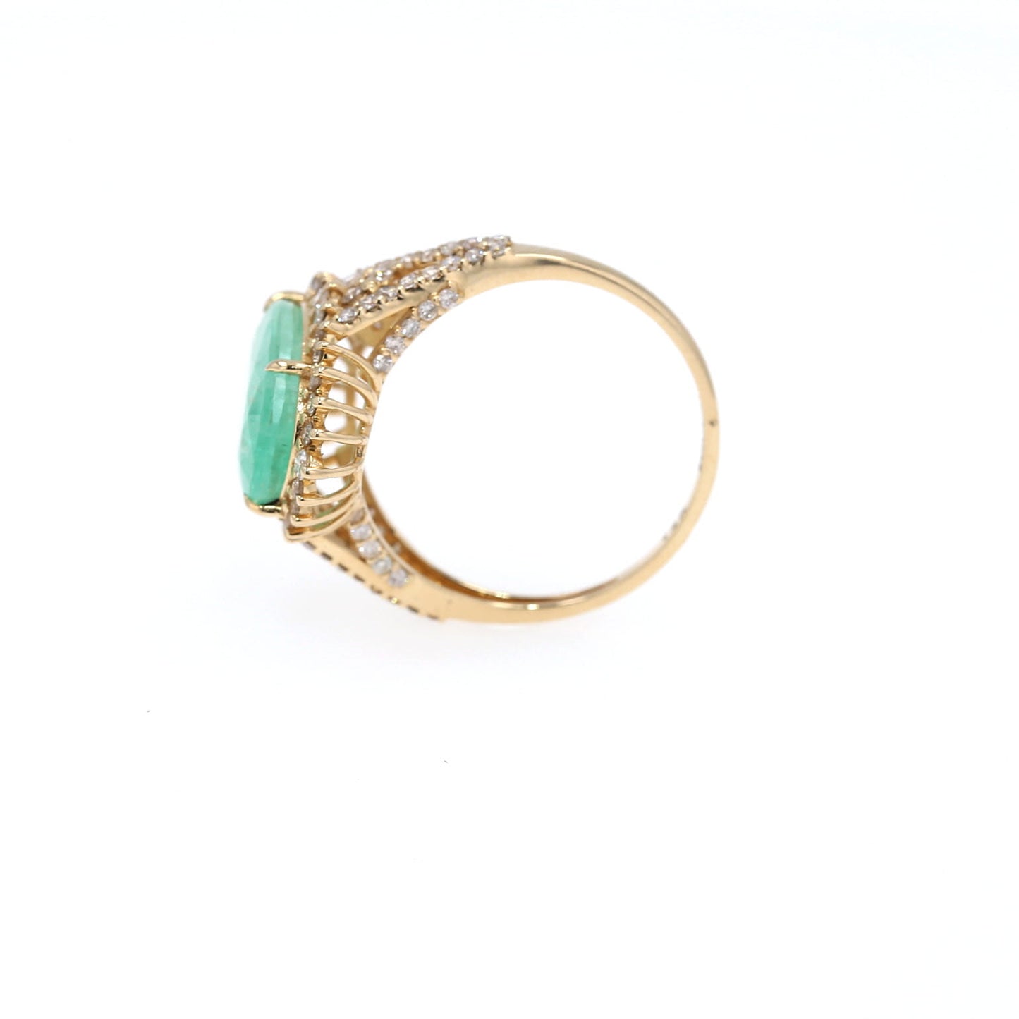 Colombian Emerald Ring: 4.32 ct tw Emeralds, 1.02 ct tw Diamonds, 14K Yellow Gold