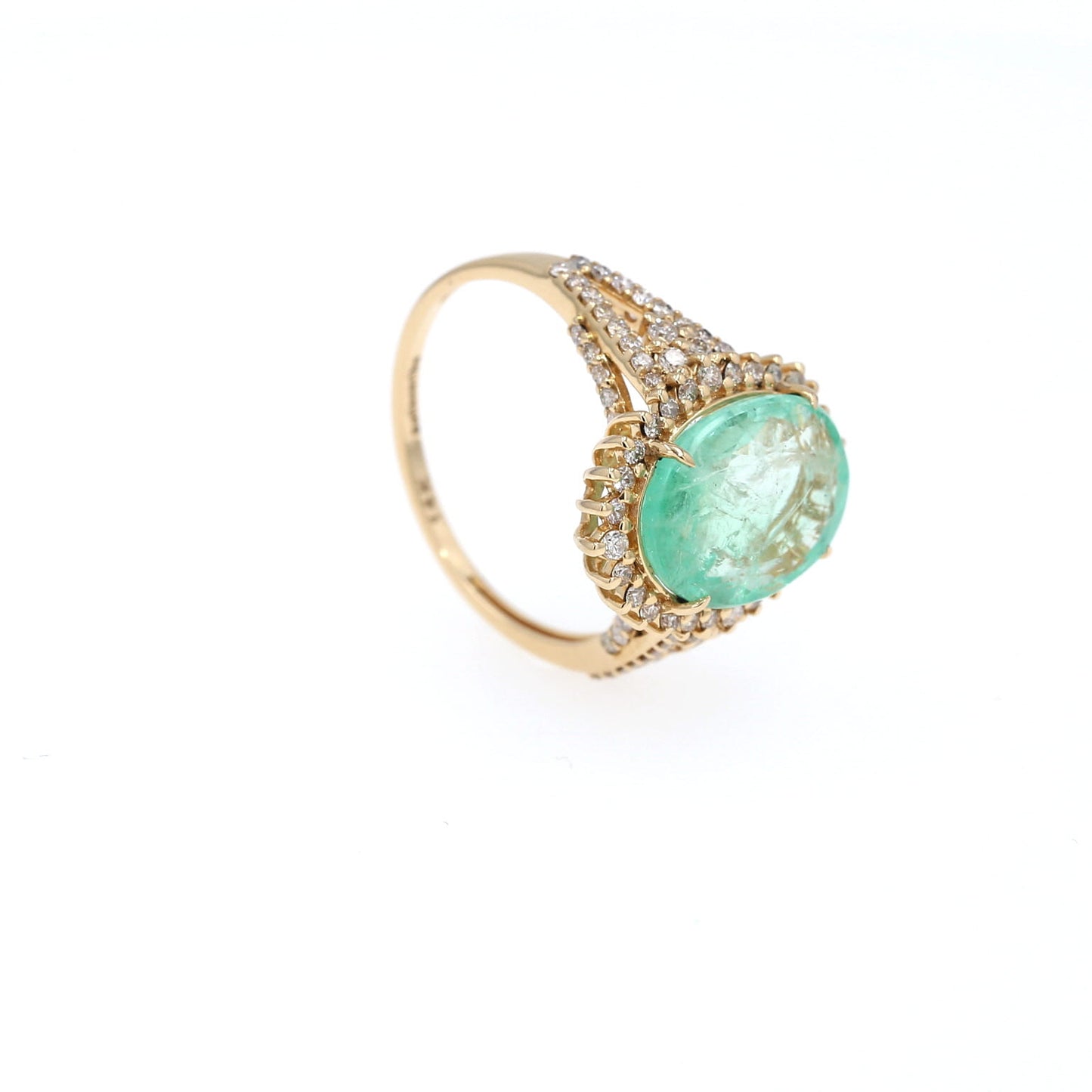 Colombian Emerald Ring: 4.32 ct tw Emeralds, 1.02 ct tw Diamonds, 14K Yellow Gold