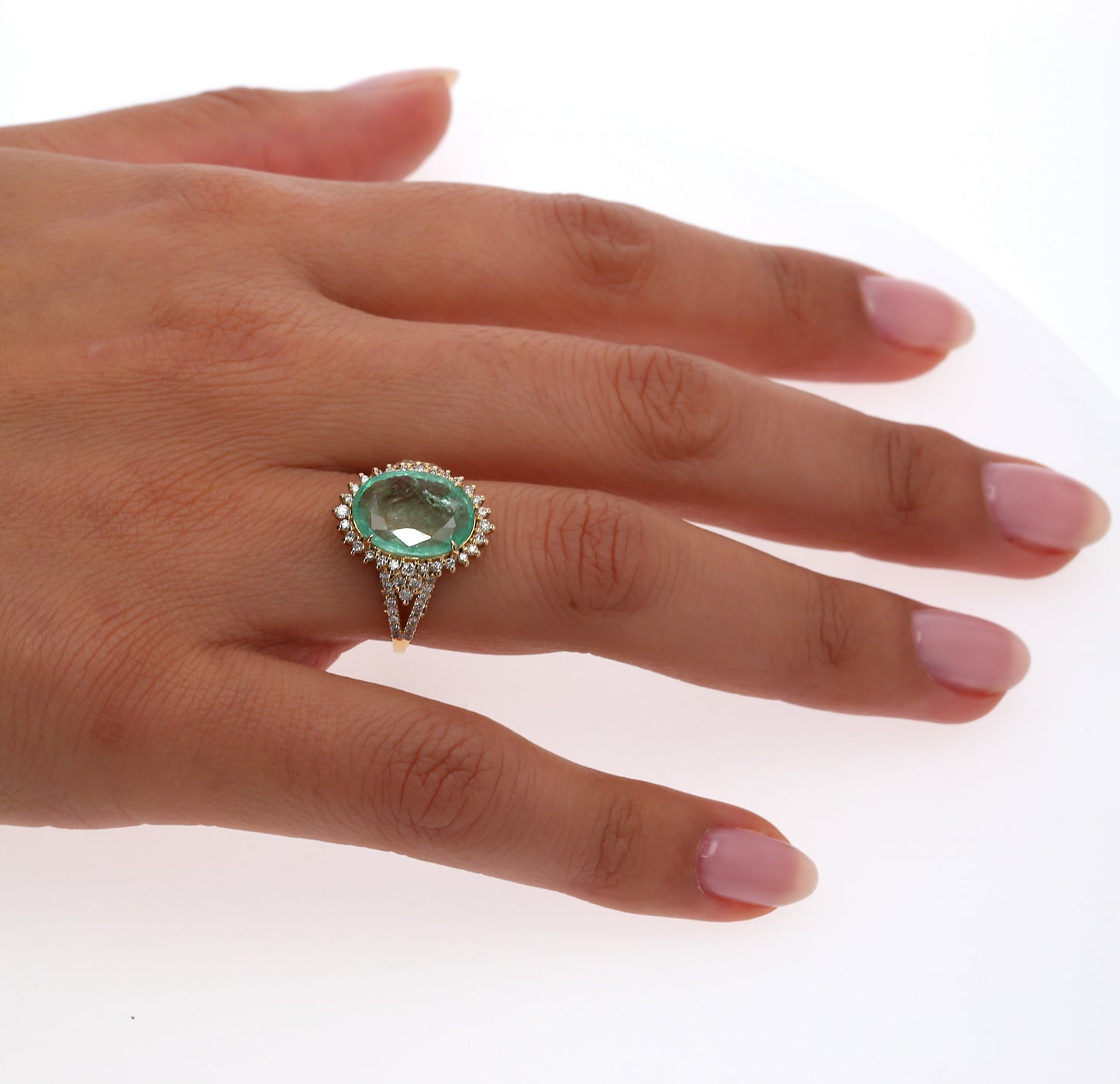 Colombian Emerald Ring: 4.32 ct tw Emeralds, 1.02 ct tw Diamonds, 14K Yellow Gold