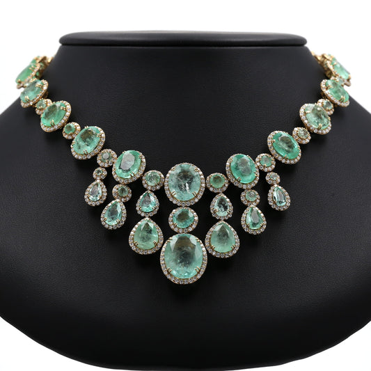 Colombian Emerald Necklace: 97.0 ct tw Emeralds, 23.0 ct tw Diamonds, 18K Yellow Gold