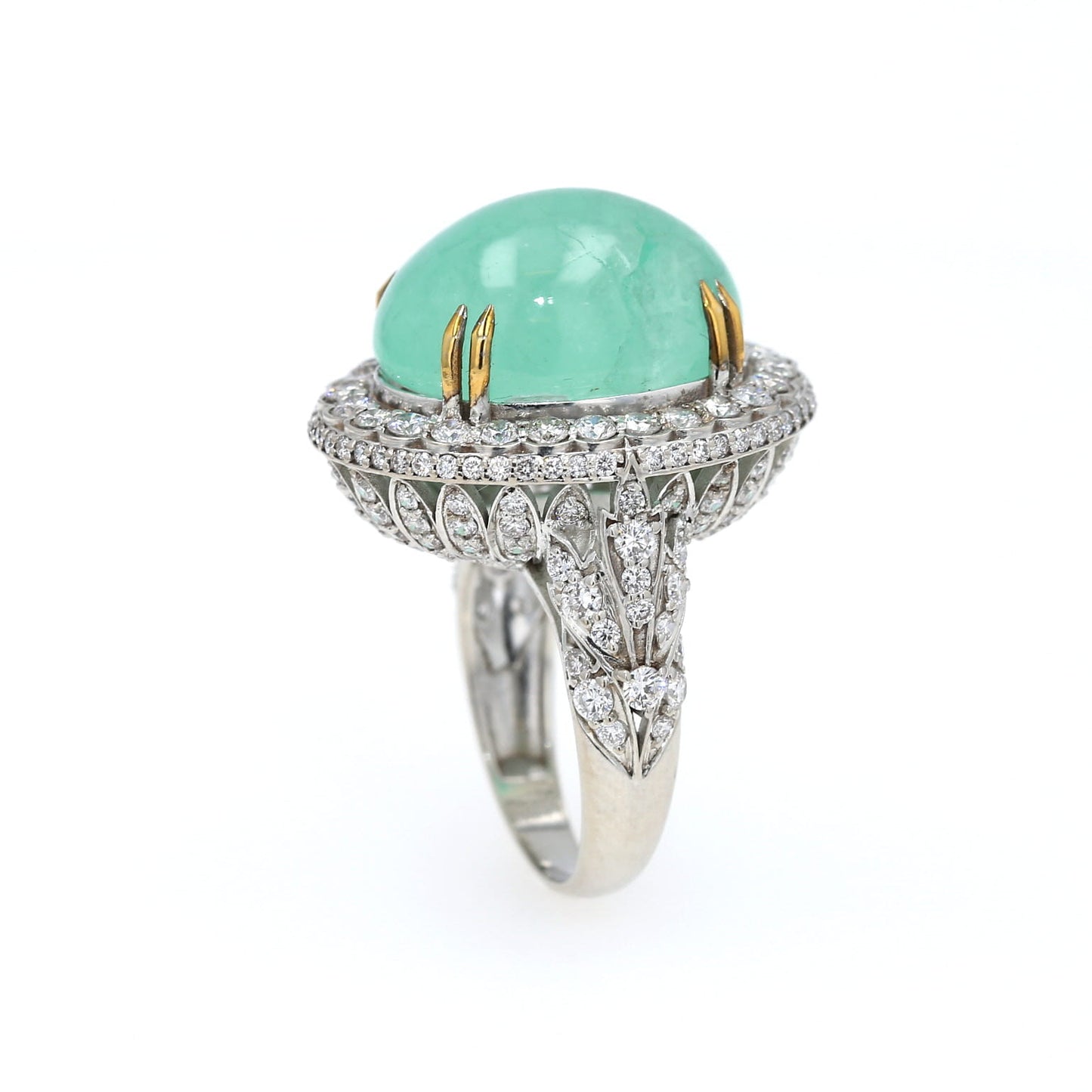 Colombian Emerald Ring: 18.0 ct tw Emeralds, 3.75 ct tw Diamonds, 14K White Gold