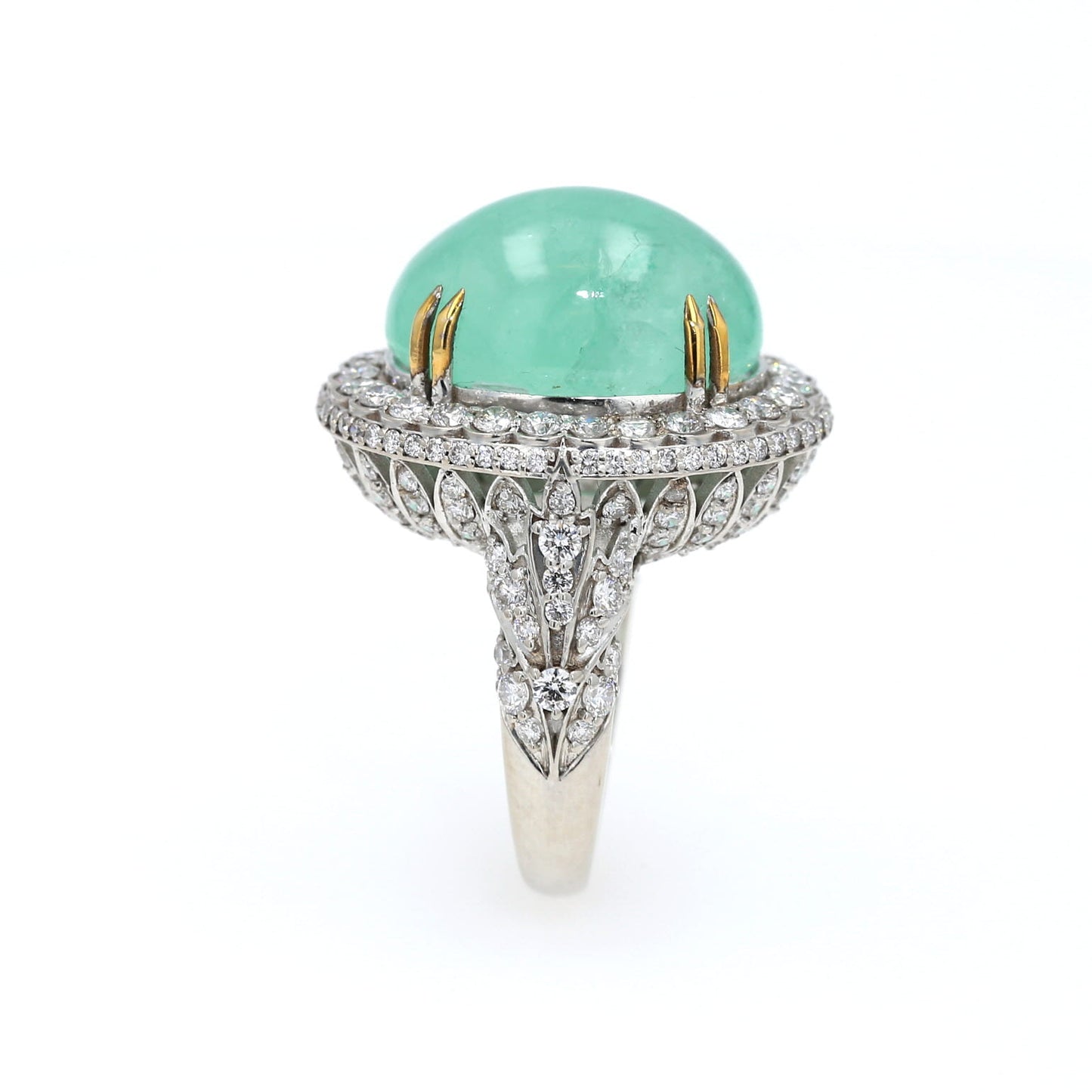 Colombian Emerald Ring: 18.0 ct tw Emeralds, 3.75 ct tw Diamonds, 14K White Gold