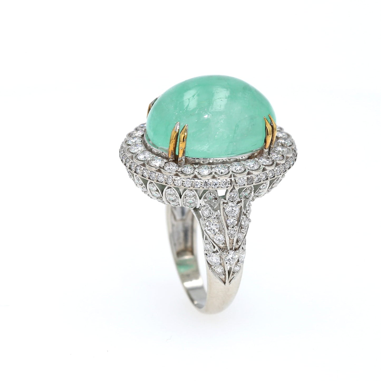 Colombian Emerald Ring: 18.0 ct tw Emeralds, 3.75 ct tw Diamonds, 14K White Gold