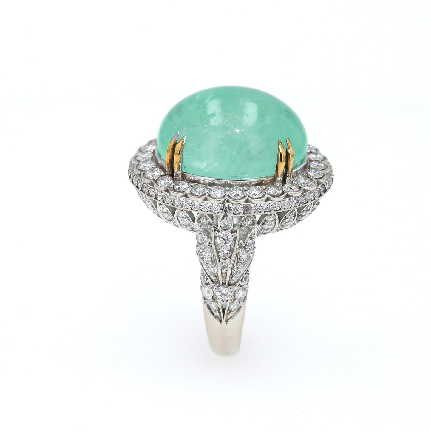 Colombian Emerald Ring: 18.0 ct tw Emeralds, 3.75 ct tw Diamonds, 14K White Gold