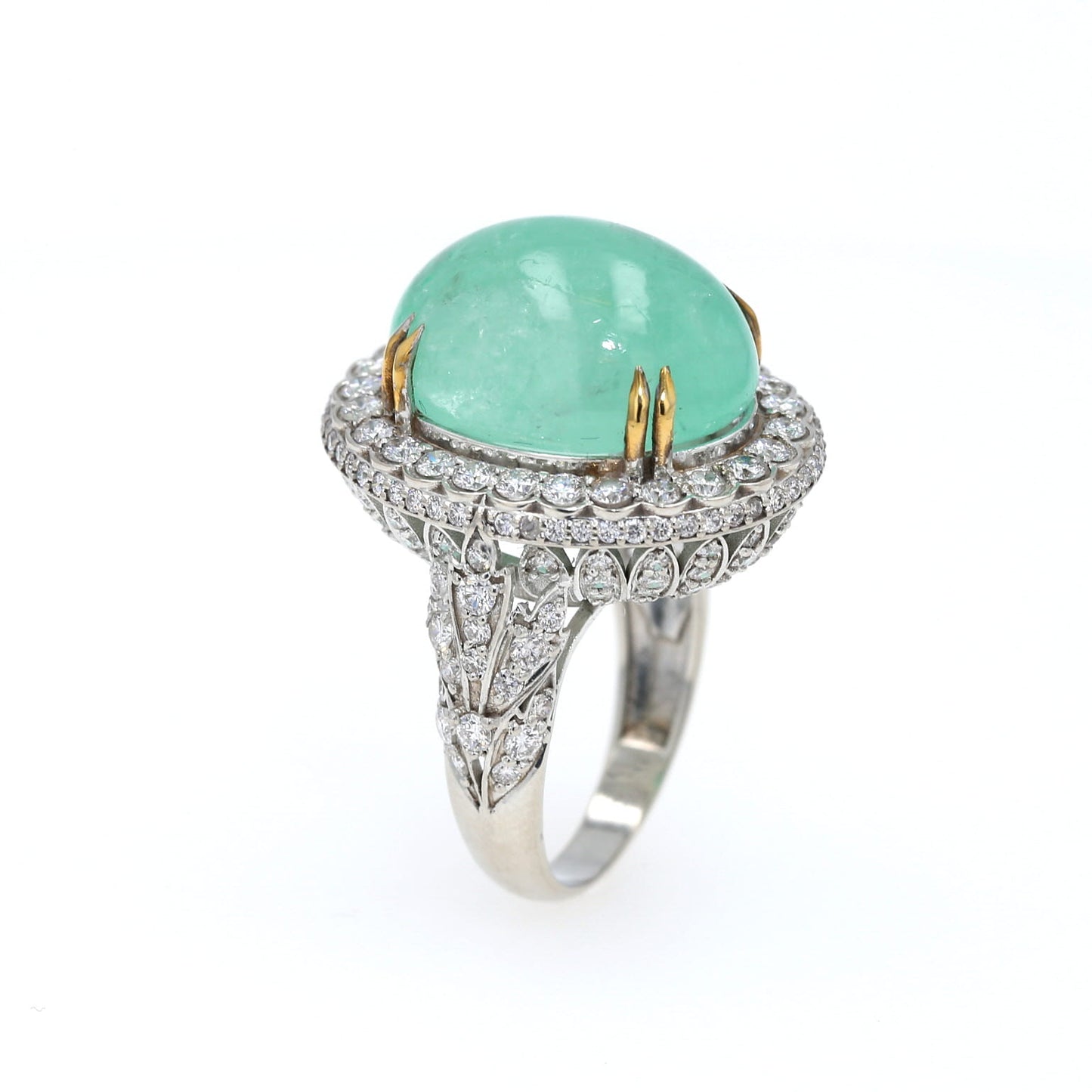 Colombian Emerald Ring: 18.0 ct tw Emeralds, 3.75 ct tw Diamonds, 14K White Gold