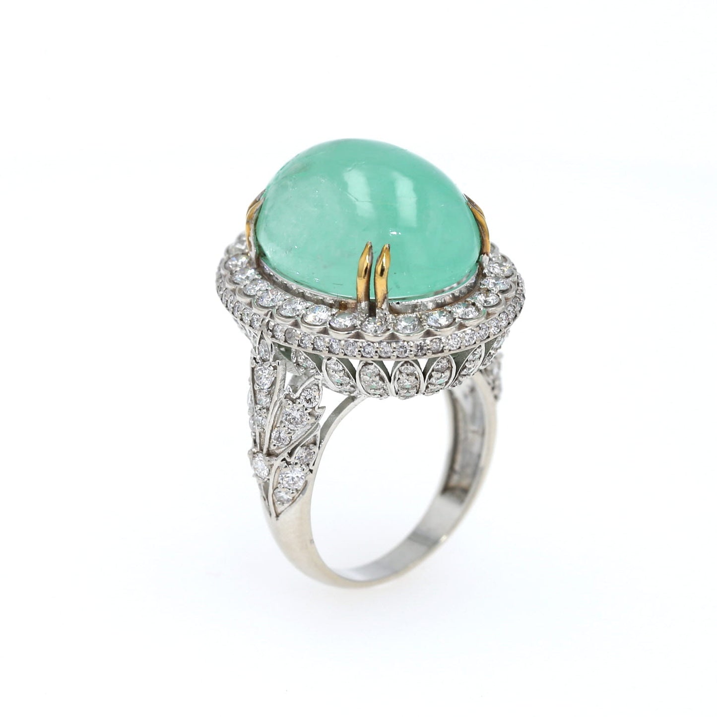 Colombian Emerald Ring: 18.0 ct tw Emeralds, 3.75 ct tw Diamonds, 14K White Gold