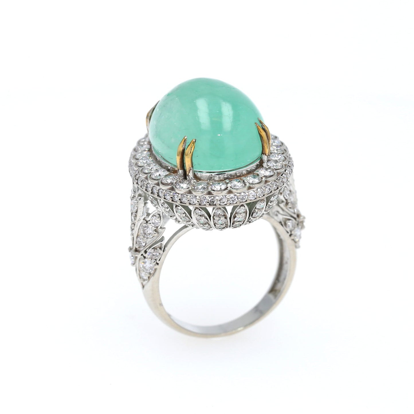 Colombian Emerald Ring: 18.0 ct tw Emeralds, 3.75 ct tw Diamonds, 14K White Gold