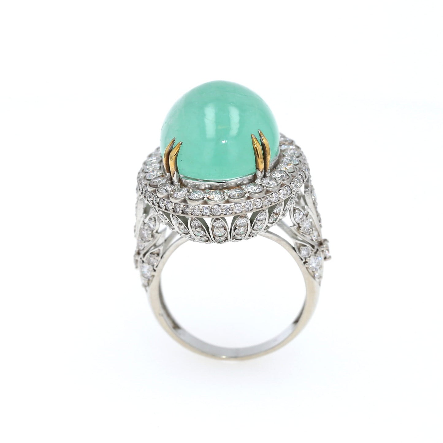 Colombian Emerald Ring: 18.0 ct tw Emeralds, 3.75 ct tw Diamonds, 14K White Gold