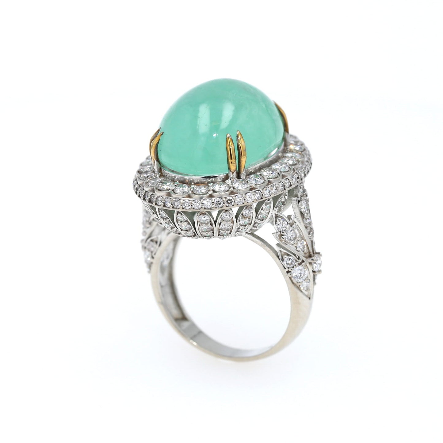 Colombian Emerald Ring: 18.0 ct tw Emeralds, 3.75 ct tw Diamonds, 14K White Gold