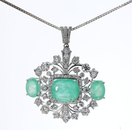 Colombian Emerald Pendant: 11.9 ct tw Emeralds, 2.95 ct tw Diamonds, 14K White Gold