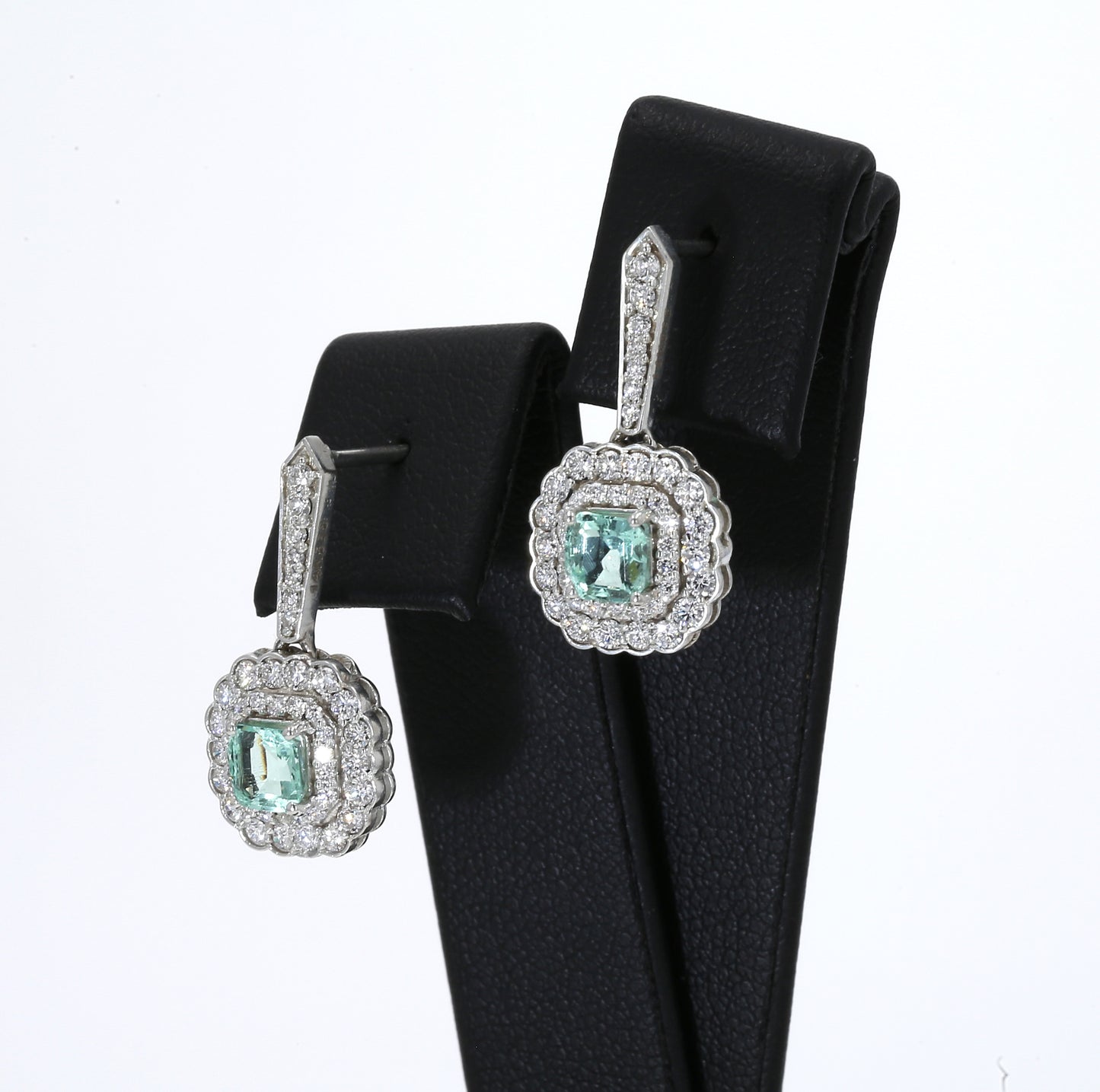 Colombian Emerald Earrings (1 pair): 1.10 ct tw Emeralds, 1.9 ct tw Diamonds, 14K White Gold