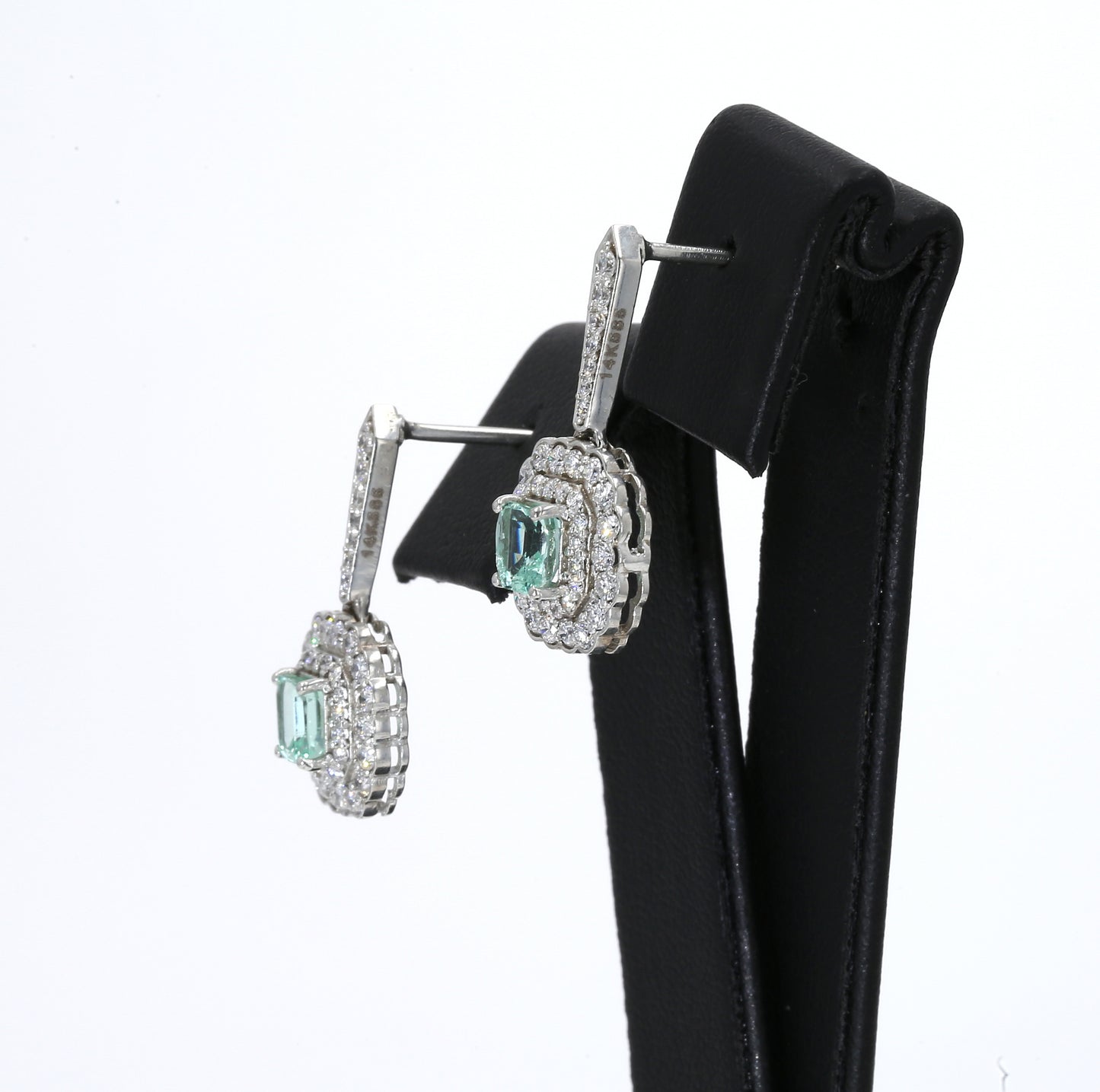 Colombian Emerald Earrings (1 pair): 1.10 ct tw Emeralds, 1.9 ct tw Diamonds, 14K White Gold